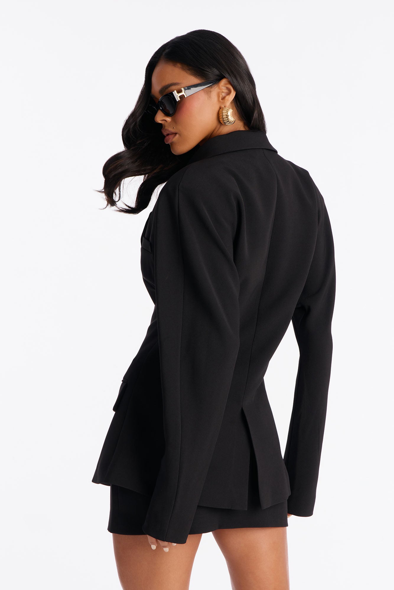 Power Play Crepe Dolman Sleeve Blazer - Black