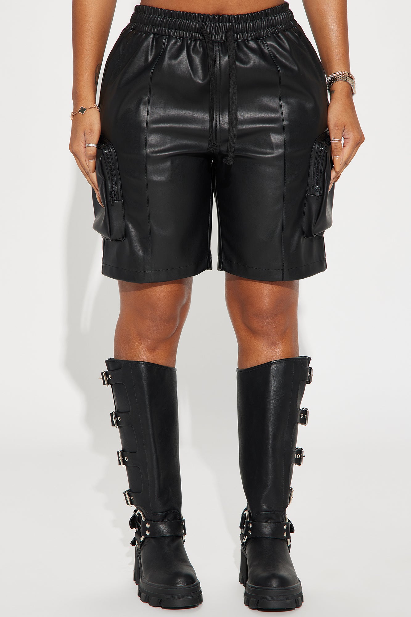 Rebellious Faux Leather Bermuda Short - Black