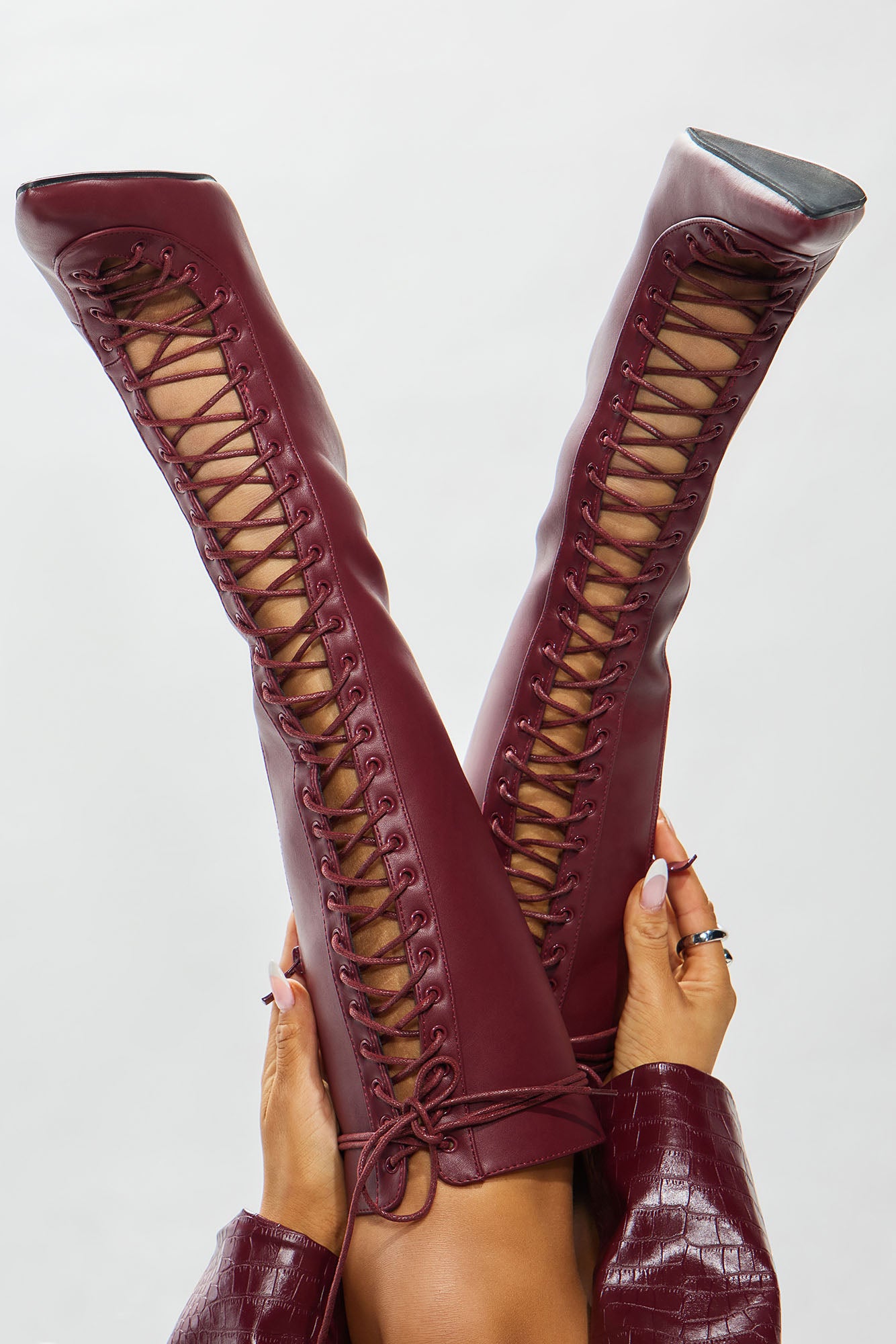Dagger Lace Up Boots - Burgundy