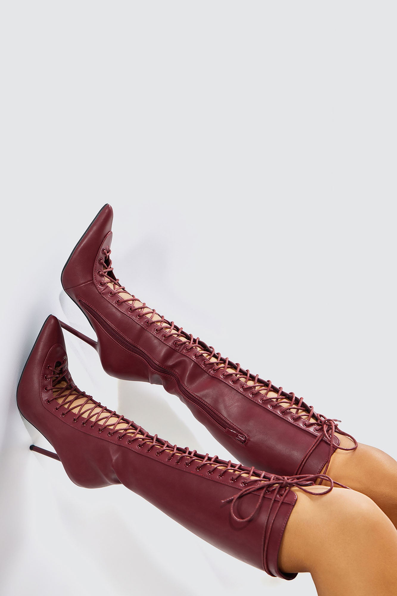 Dagger Lace Up Boots - Burgundy