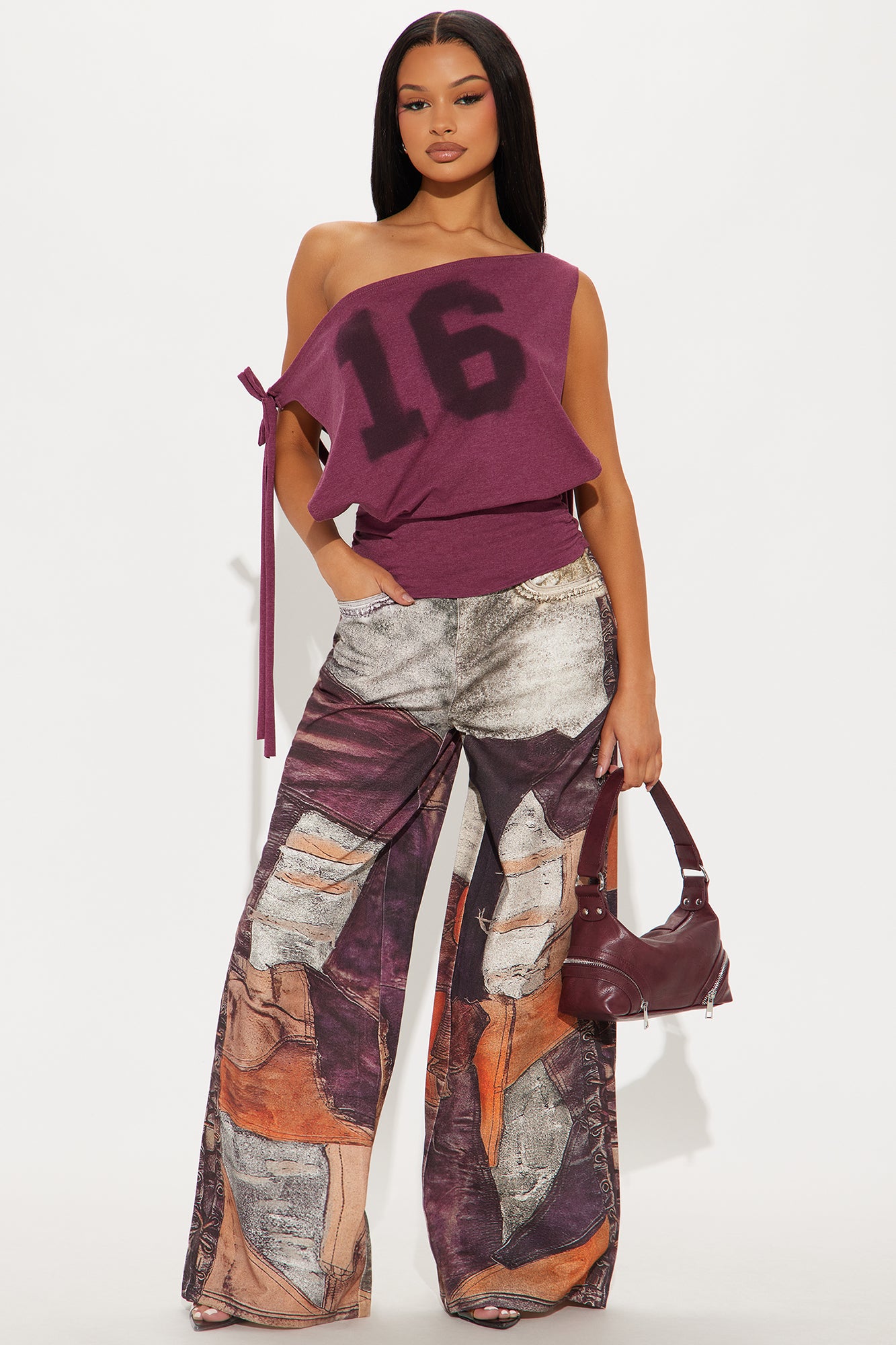 Can't Stress Me Off Shoulder Backless Top - Burgundy