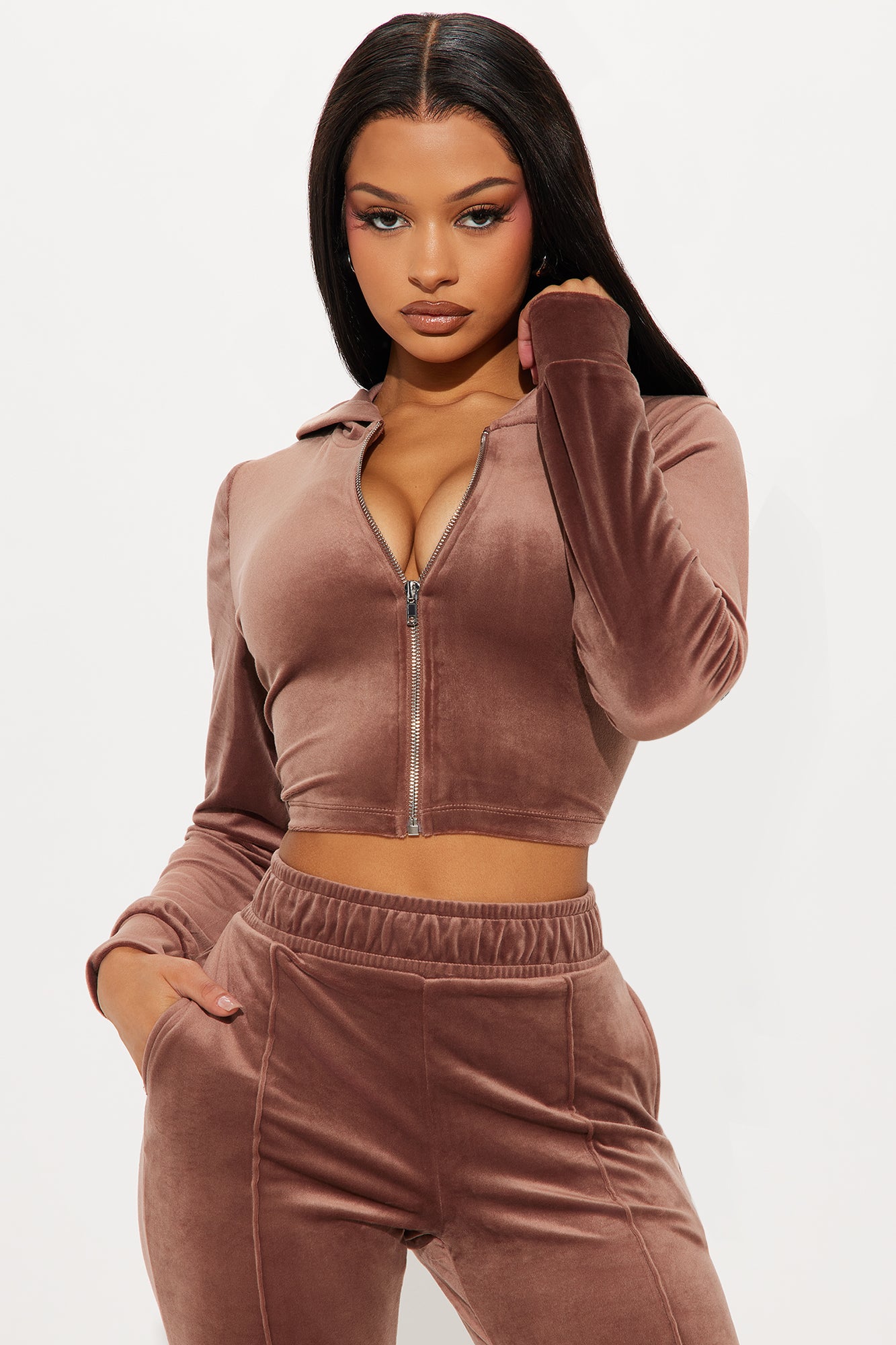 Amelia Velour Pant Set - Brown
