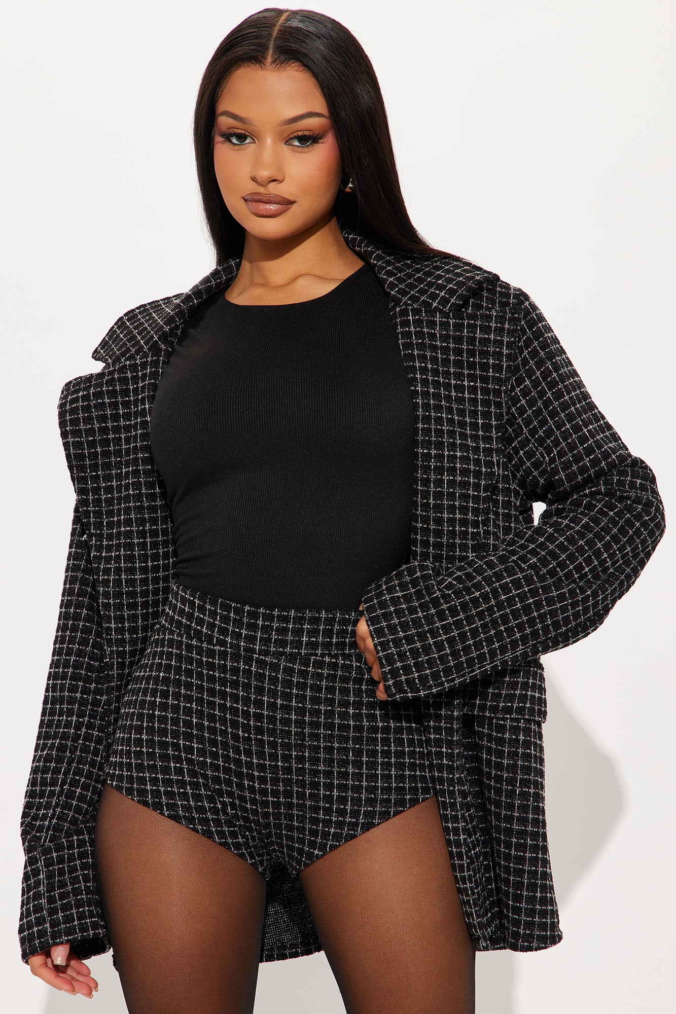 Personal Touch Tweed Micro Short Set - Black/combo