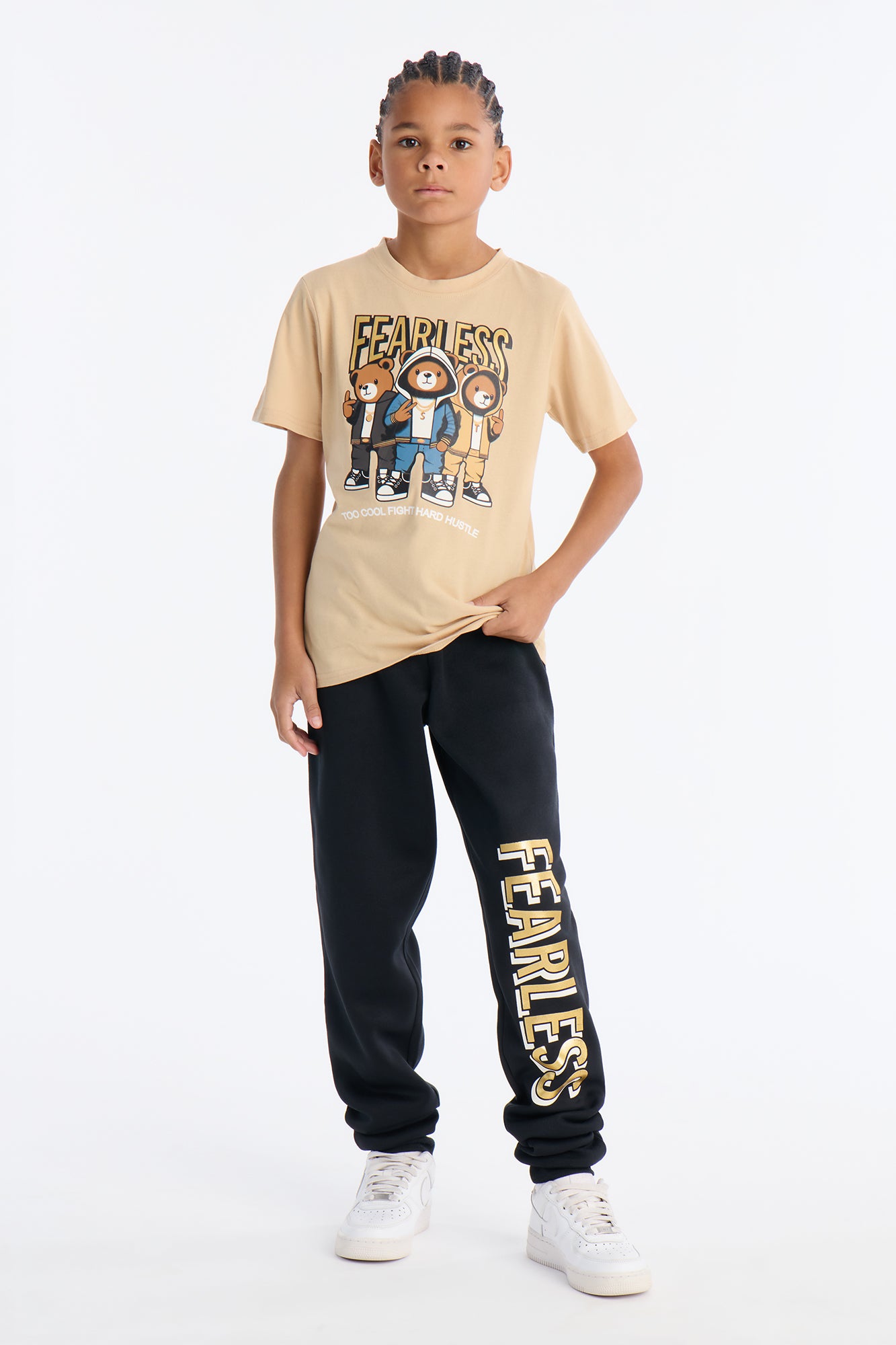 Mini Fearless Squad Jogger Pant Set - Mocha/combo