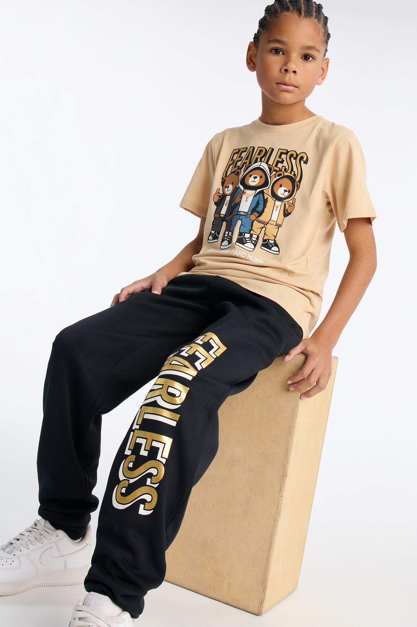 Mini Fearless Squad Jogger Pant Set - Mocha/combo