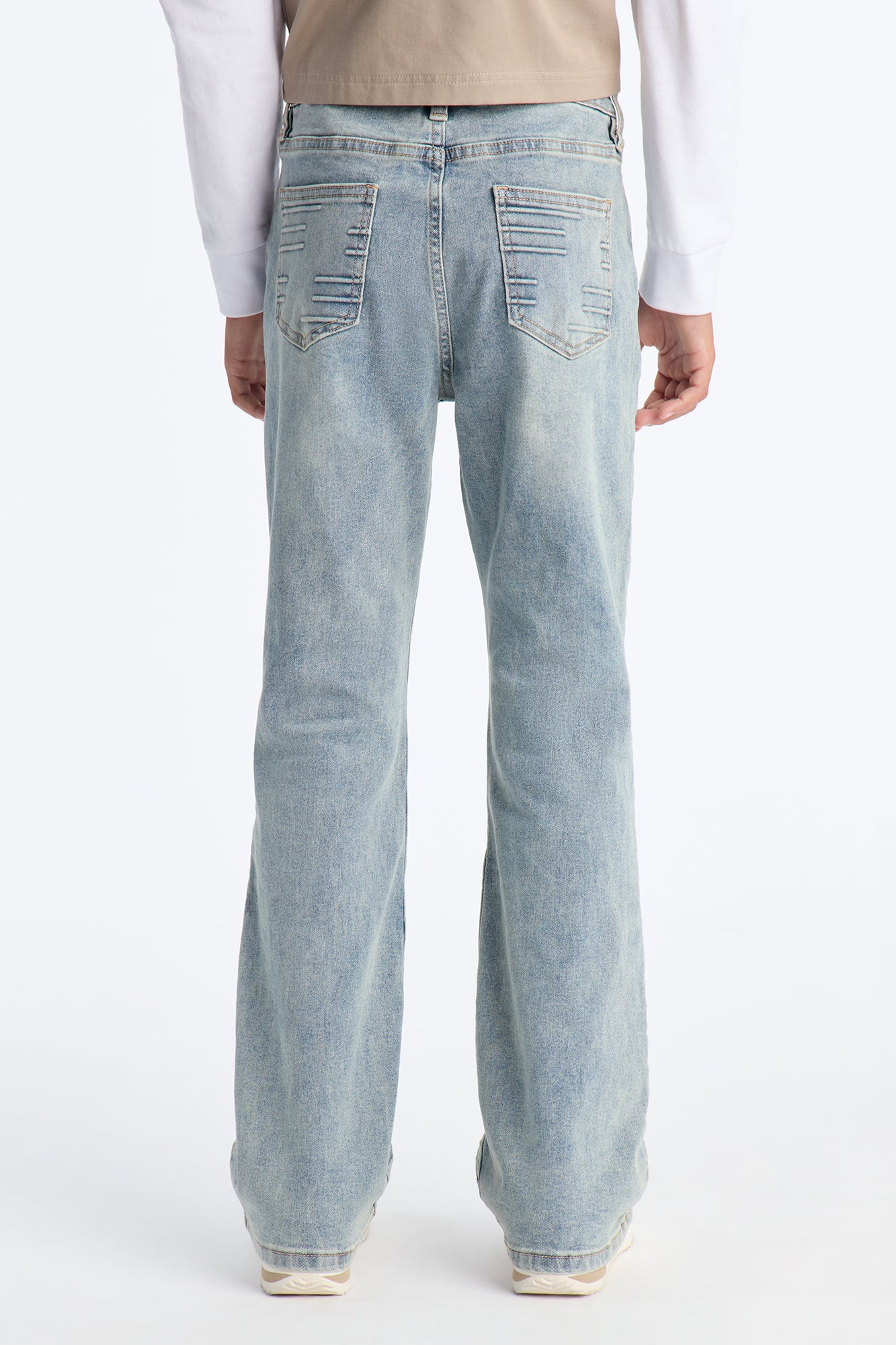 Mini Stacked Skinny Flare Embossed Vertigo Line Jean - Light Wash