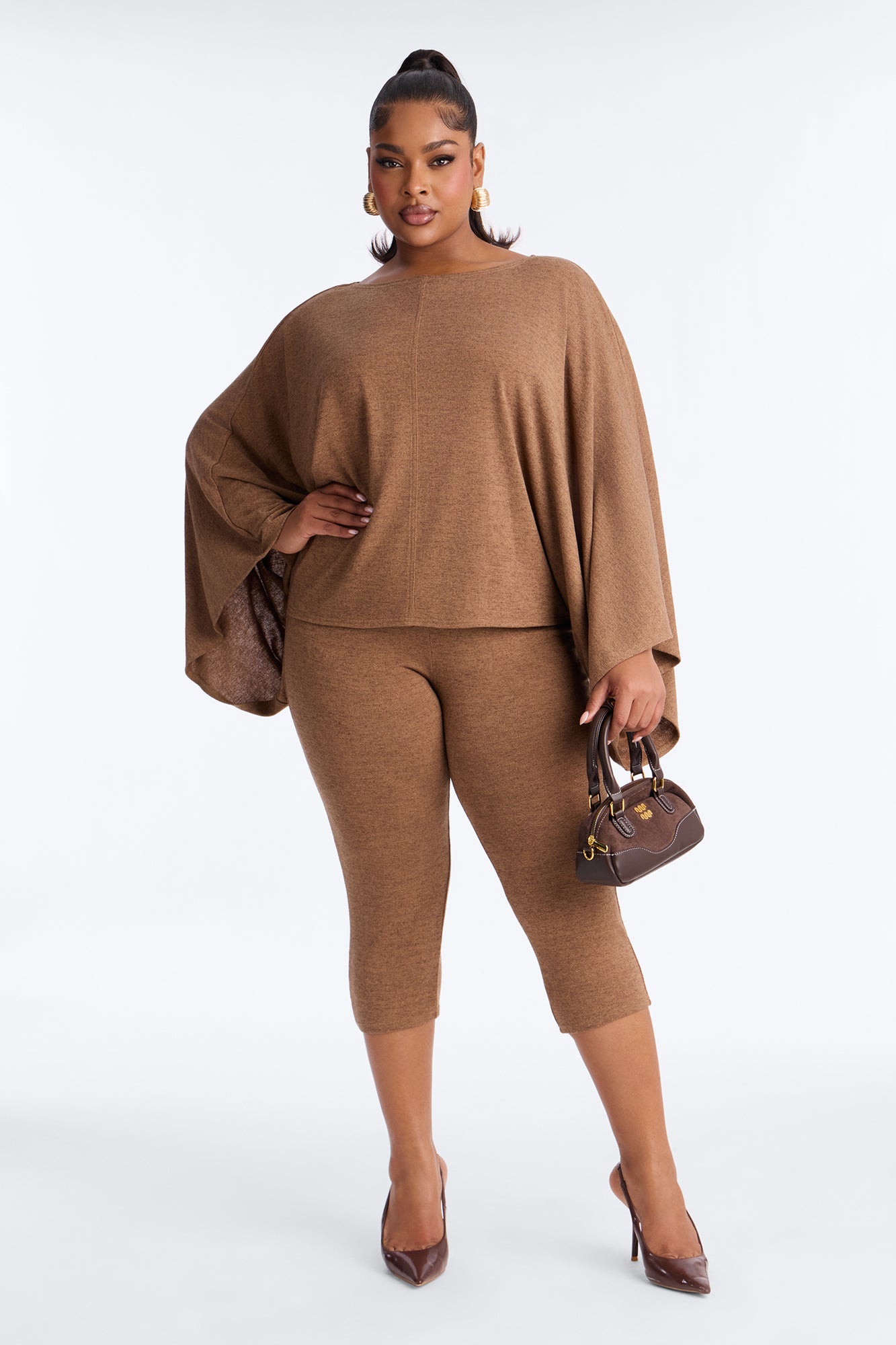 Amaya Capri Jumpsuit And Draped Top Set - Brown