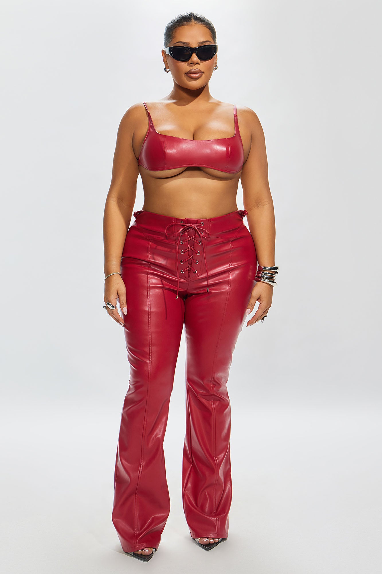 Lana Faux Leather Bra Top - Red