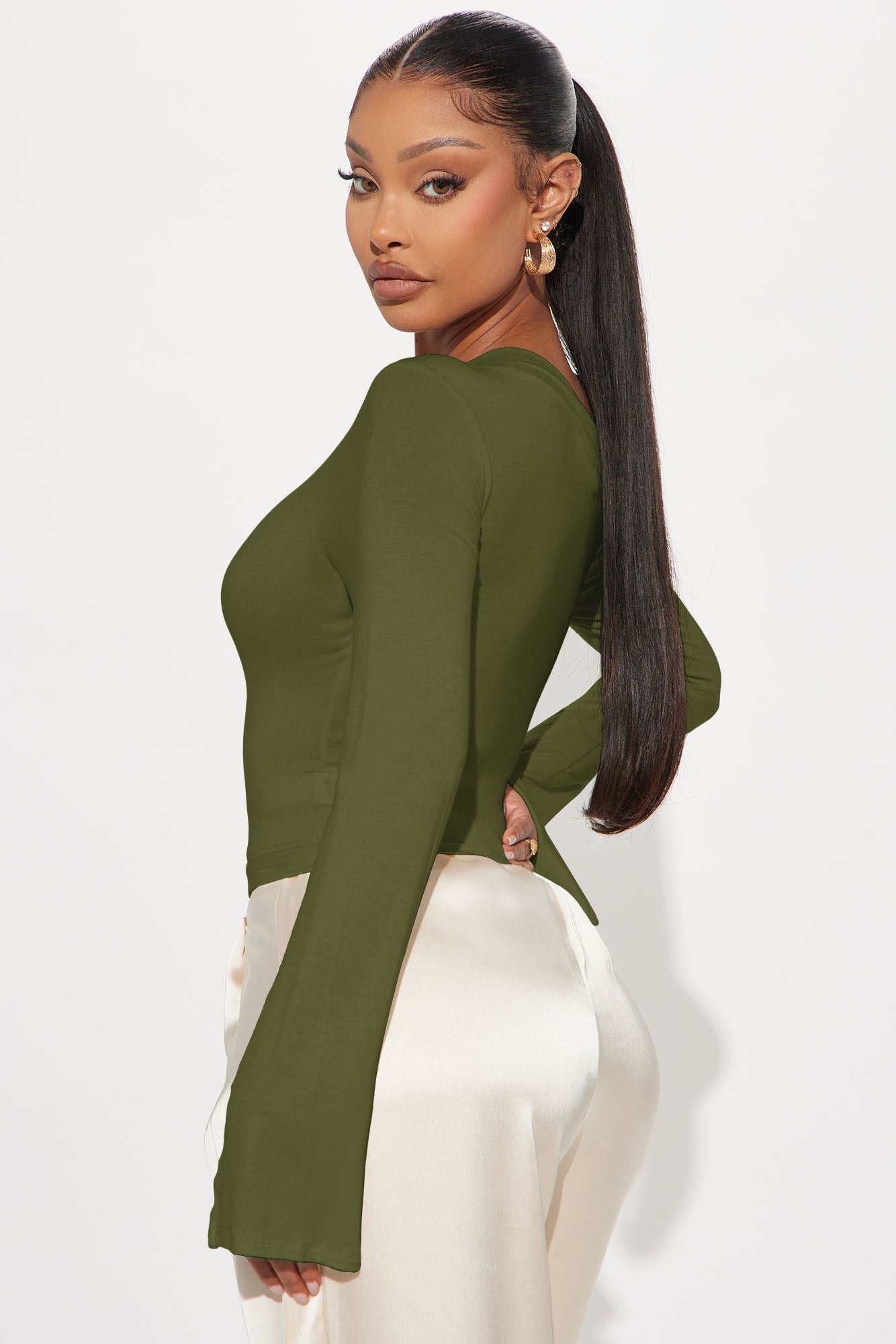Feelin' Good Off Shoulder Top - Olive