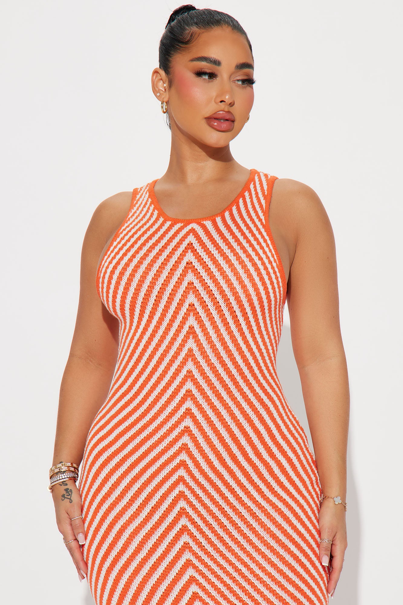 Makayla Sweater Maxi Dress - Orange/combo
