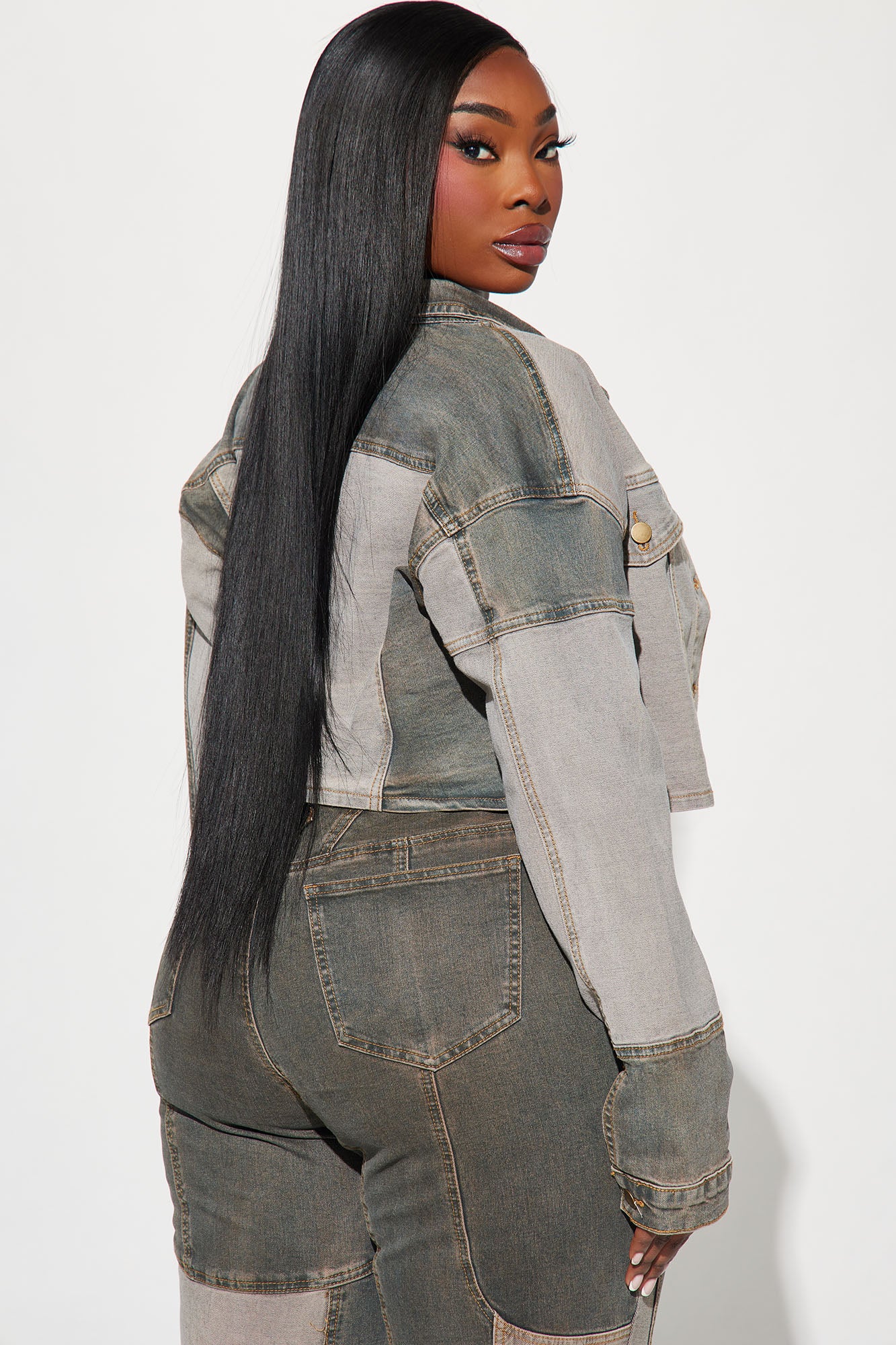 In Reverse Cropped Stretch Denim Jacket - Grey/combo