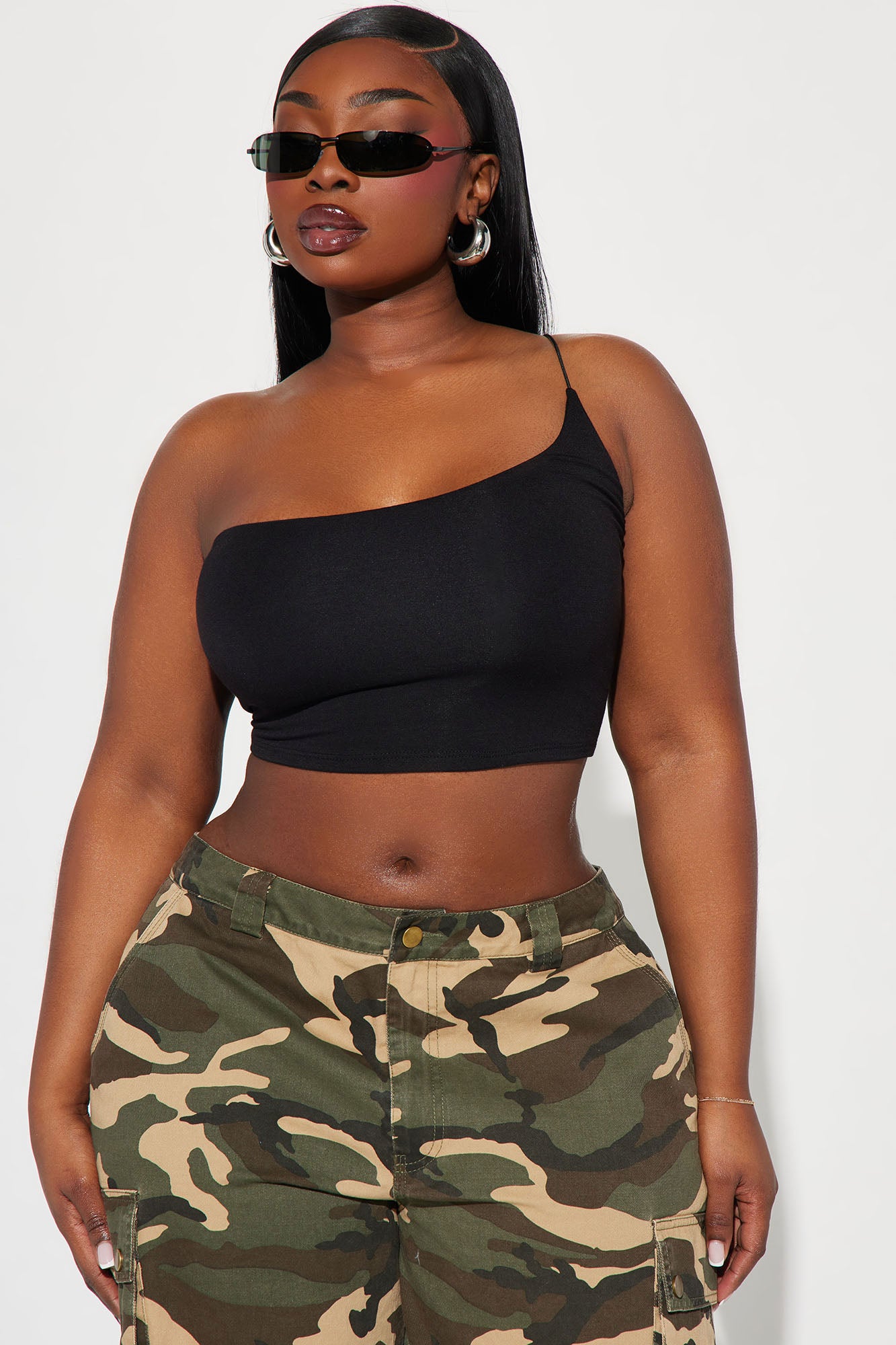 Selena One Shoulder Crop Top - Black