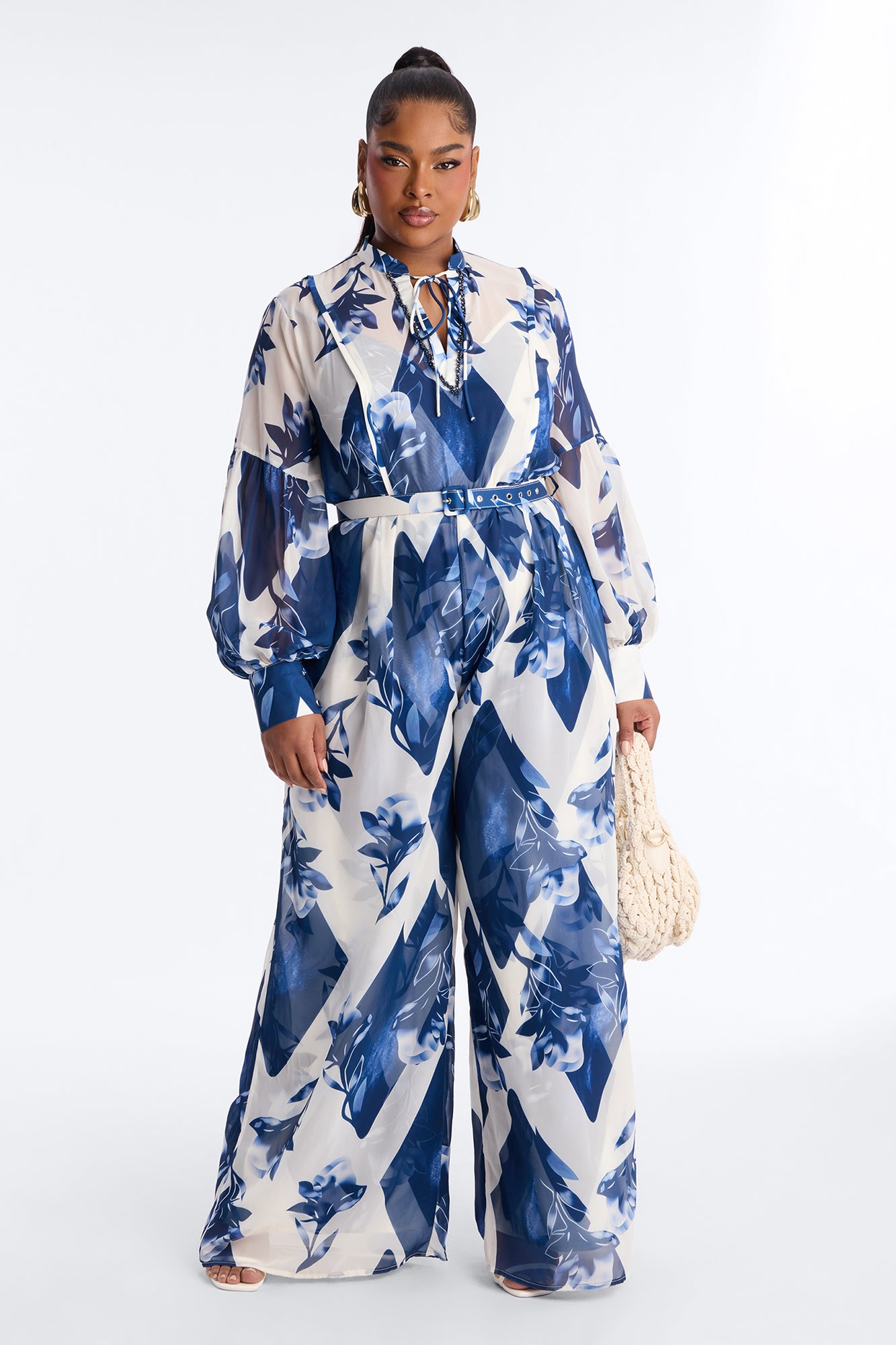 Paula Floral Wide Leg Jumpsuit - Blue