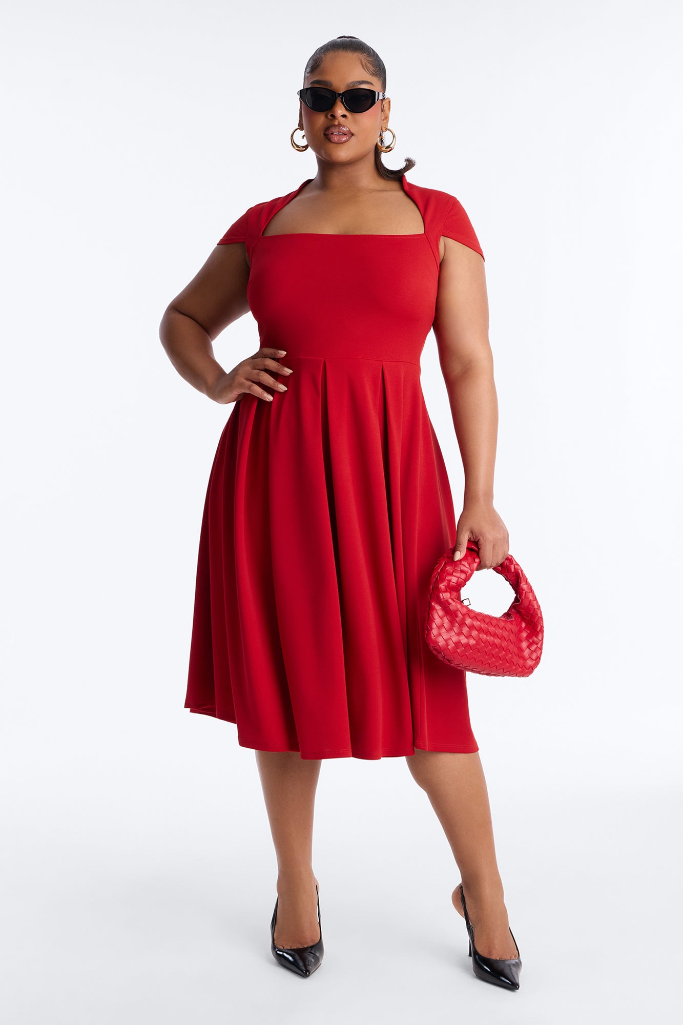 Oakley Pleated Midi Dress - Rust
