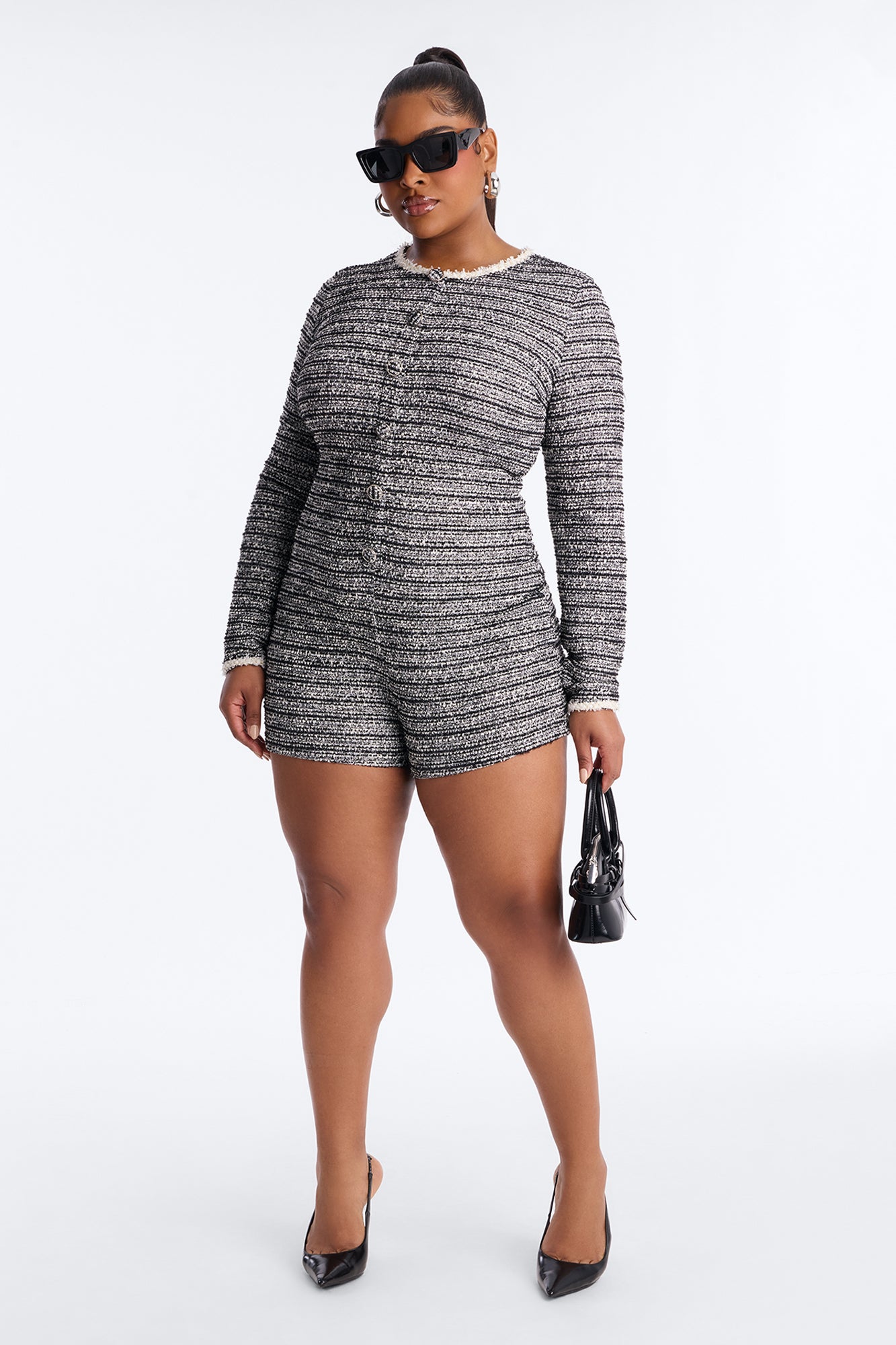 Shannon Tweed Long Sleeve Romper - Black/combo