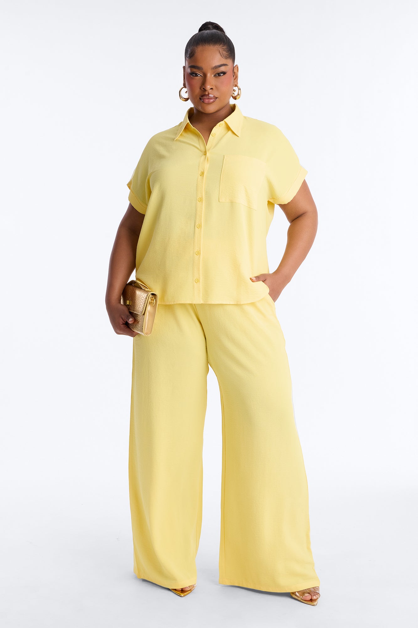 Makela Flowy Wide Leg Pant Set - Yellow