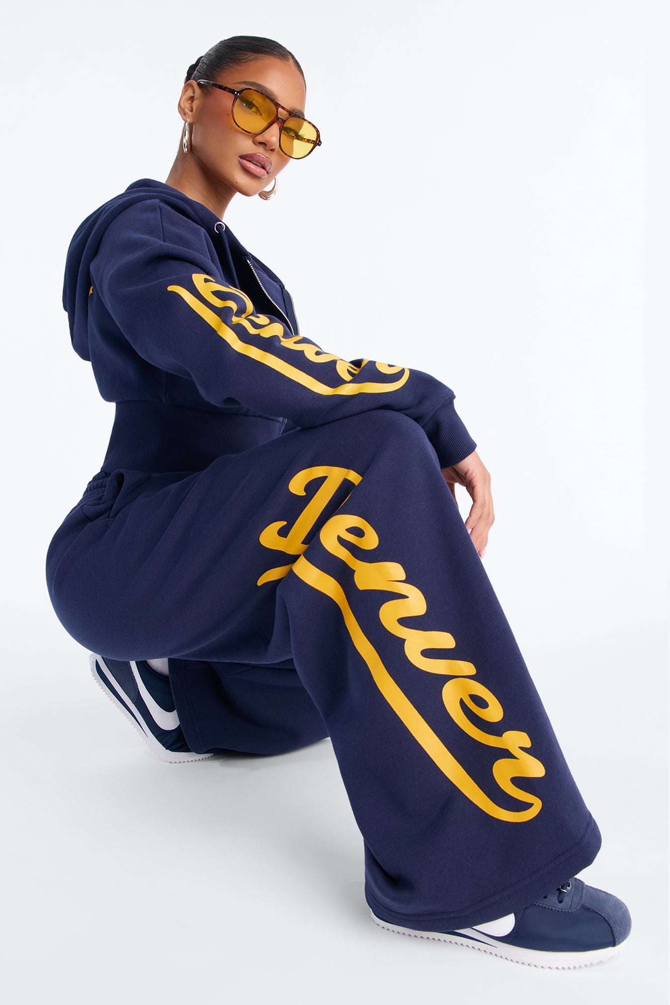 NBA Denver Nuggets Fleece Wide Leg Pants - Navy