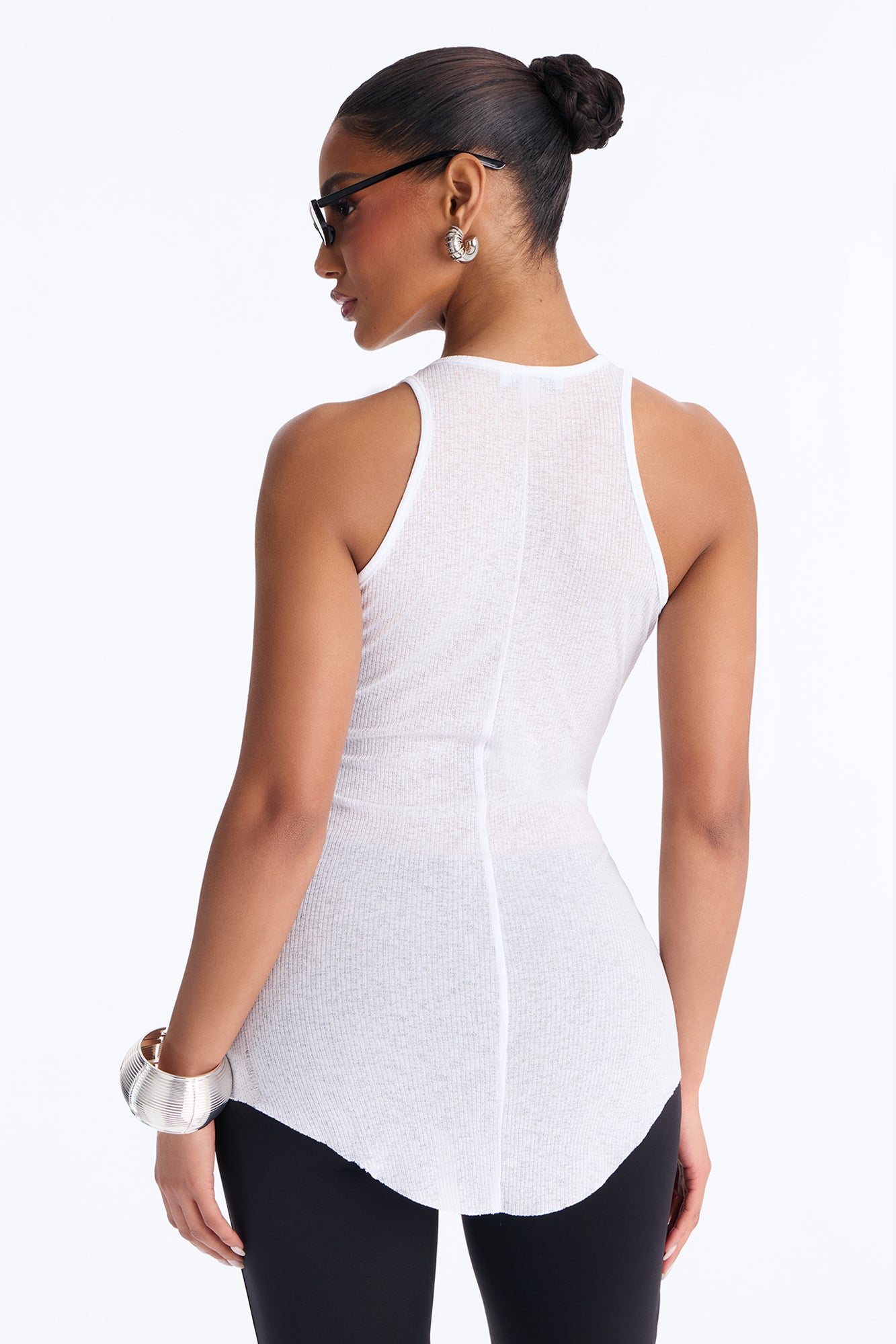 Gigi Long Ribbed Sheer Tank Top - White