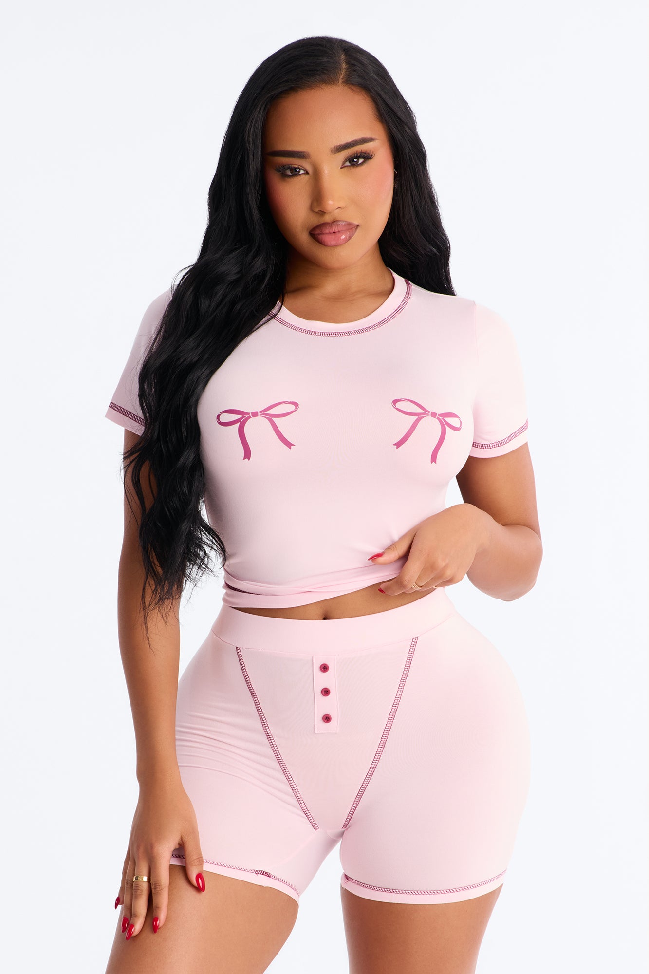 So Cute Bow PJ Boxer Short Set - Pink/Pink
