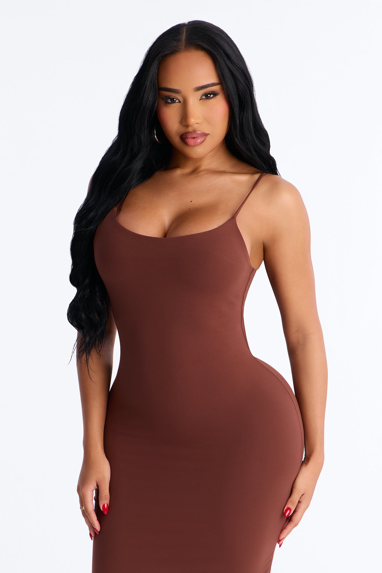 Lylah Double Lined Midi Dress - Chocolate