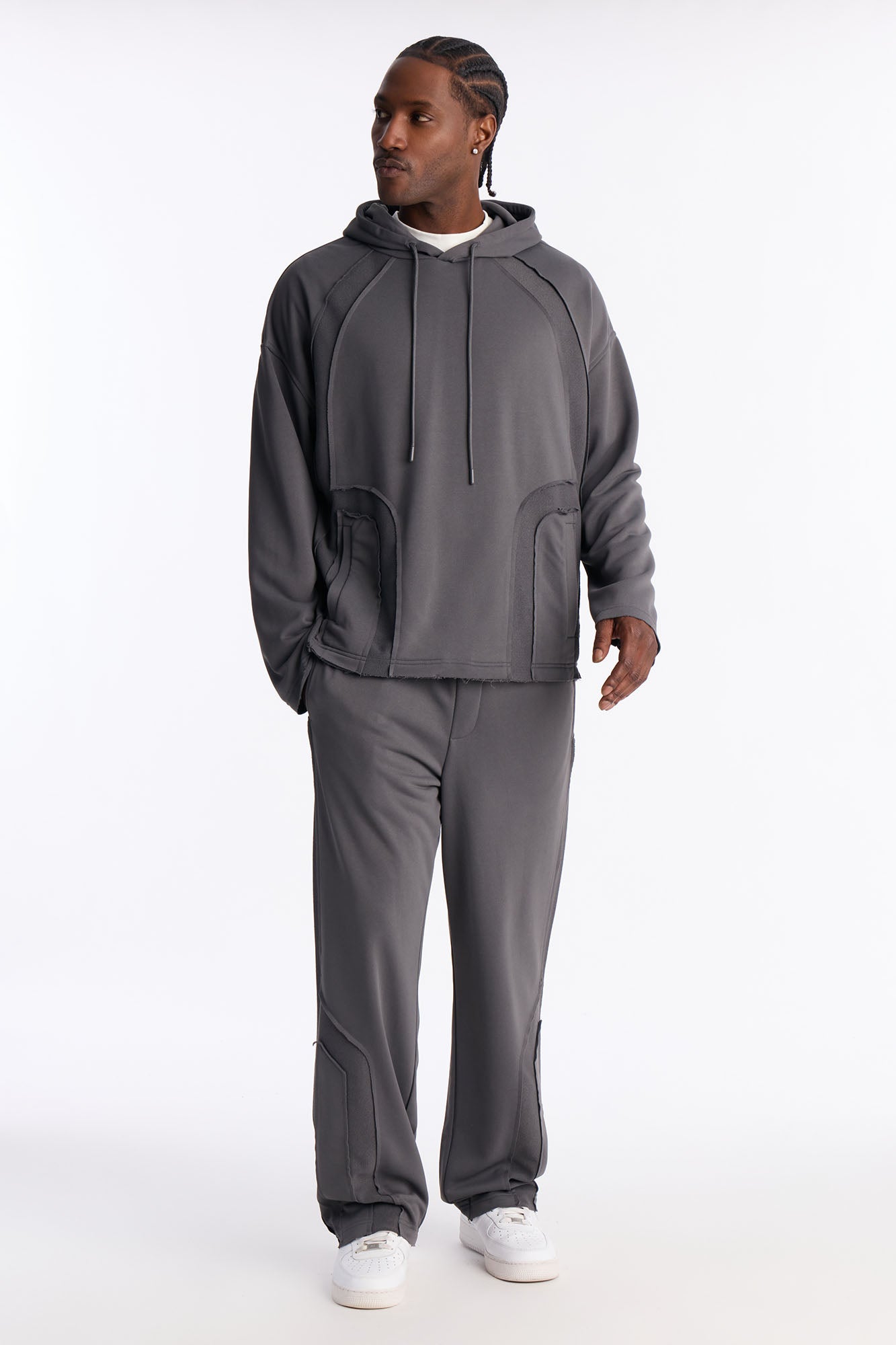 Oversized Inside Out Panels Hoodie - Dark Grey