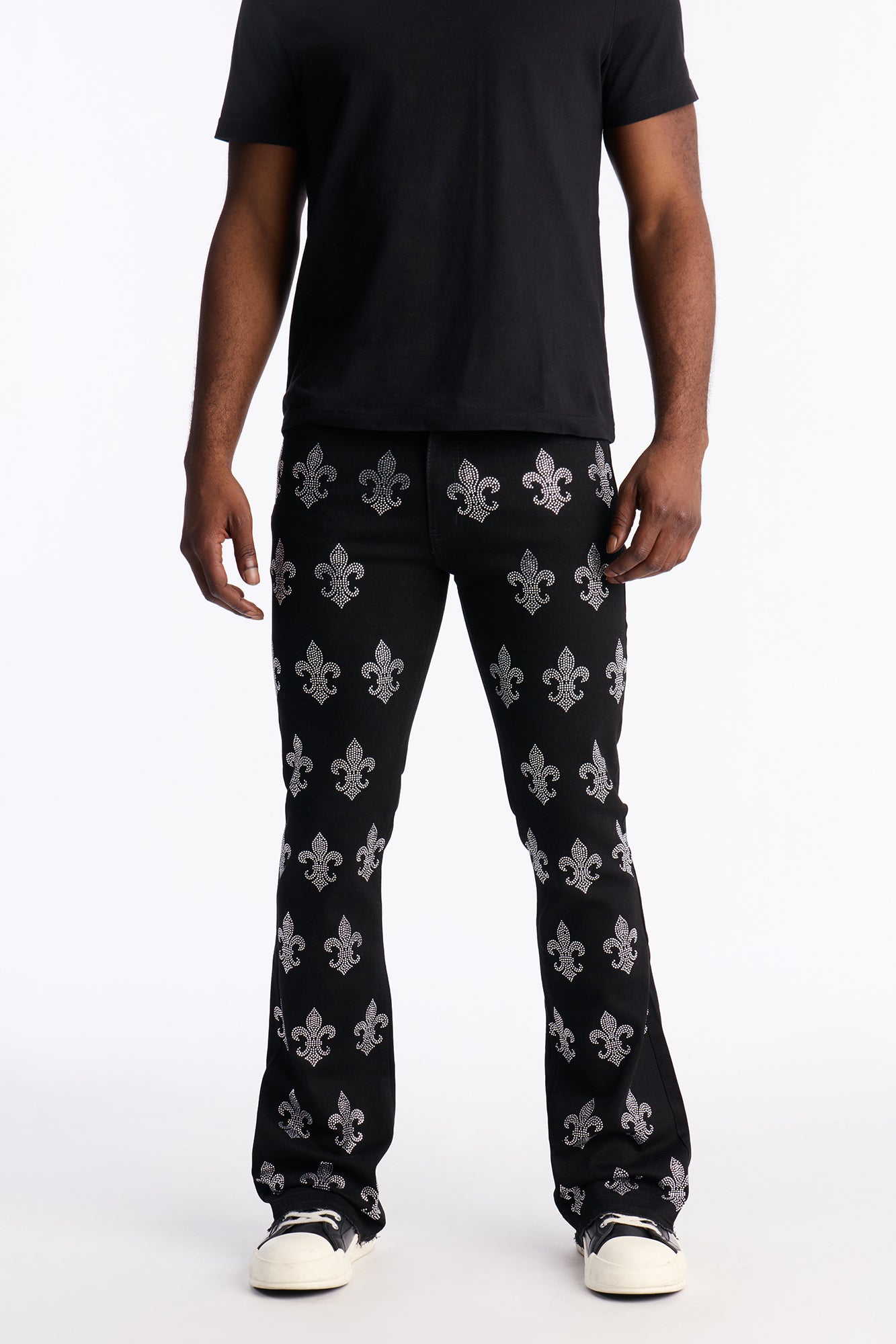 Stacked Skinny Flare Street Monarch Jeweled Jean - Black