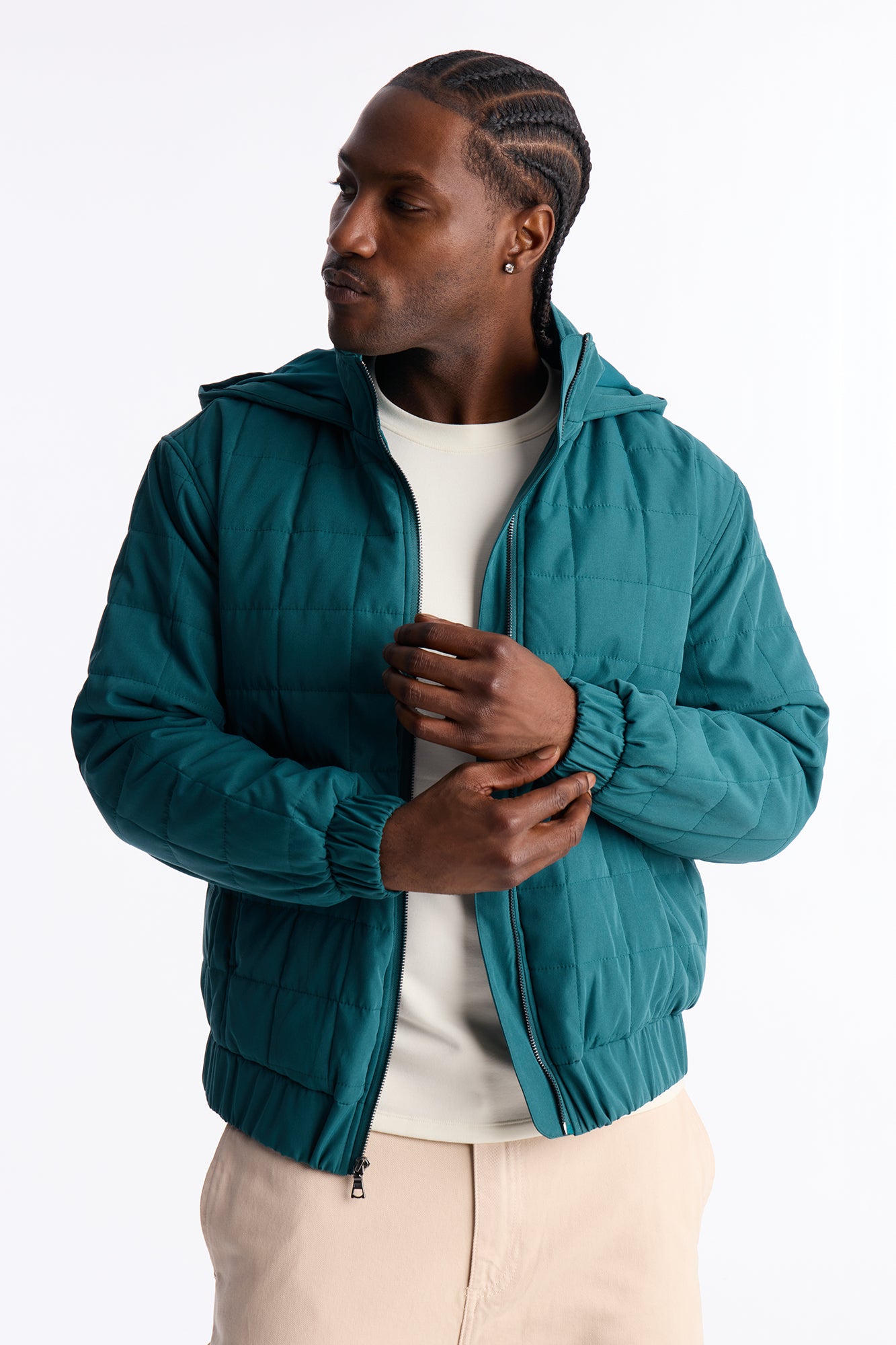 Hooded Quilted Optics Tech Jacket - Teal