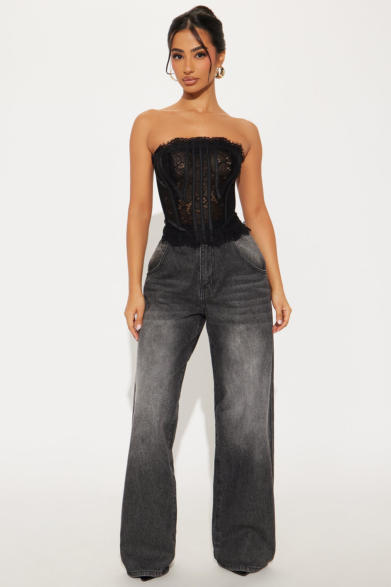 Pure Connection Lace Corset Top - Black