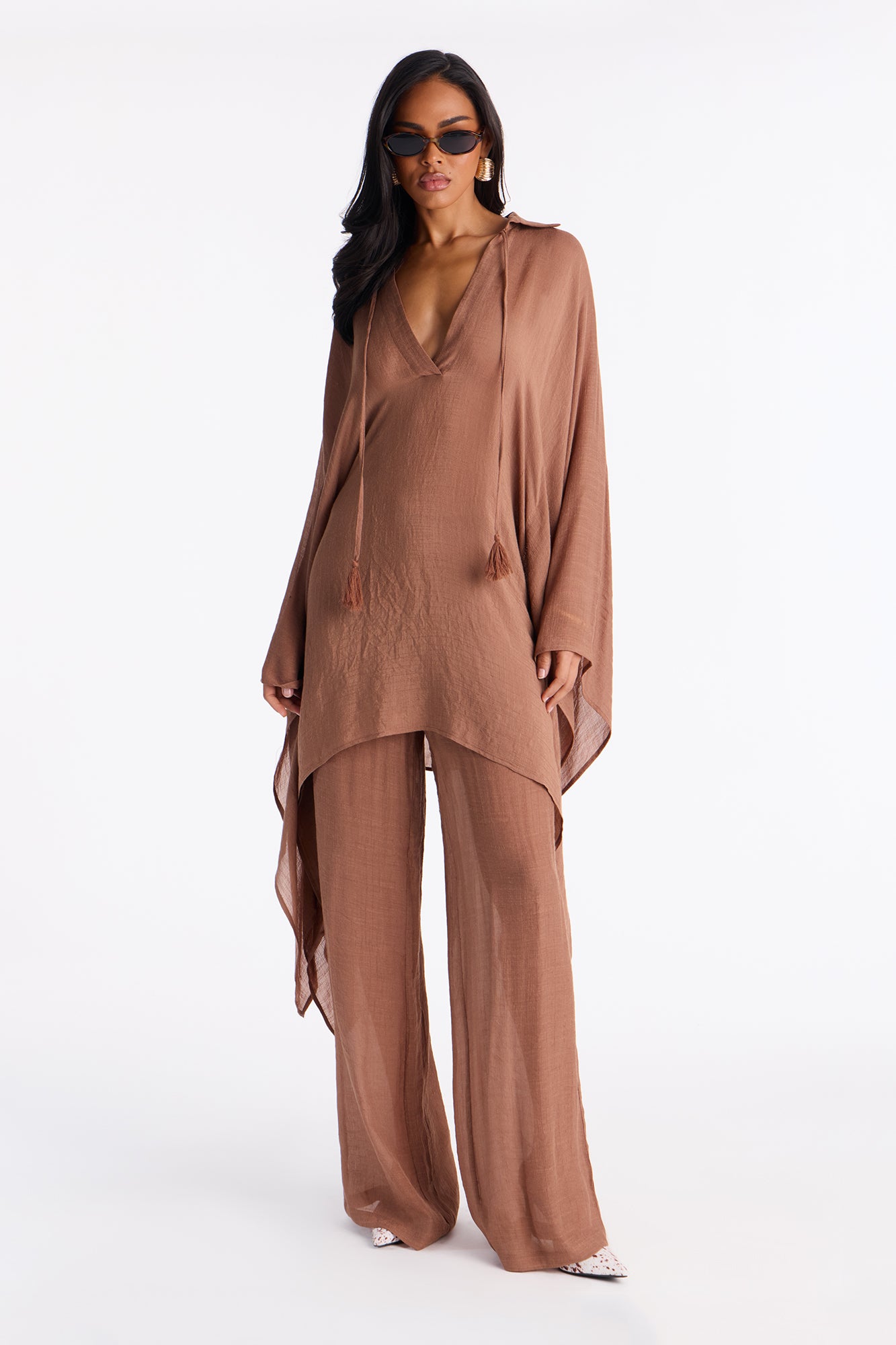 Addison Linen Pant Set - Mocha