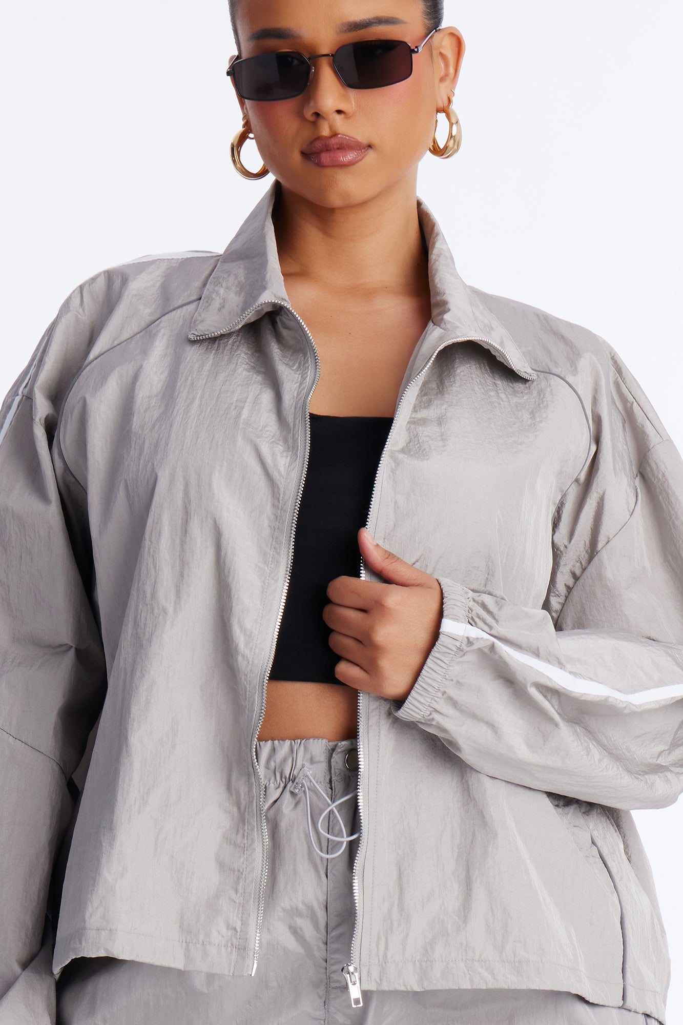 Life Of Leisure Windbreaker Funnel Neck Jacket - Grey