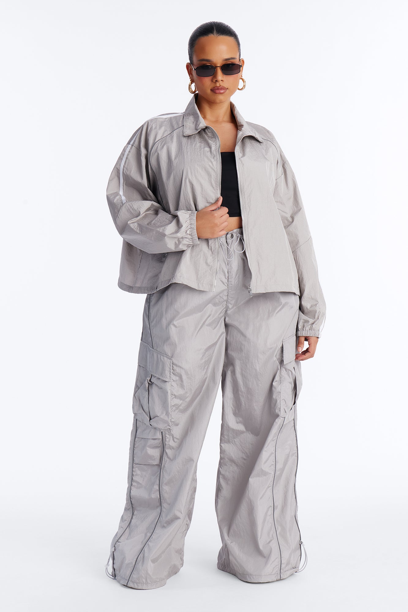 Life Of Leisure Windbreaker Funnel Neck Jacket - Grey