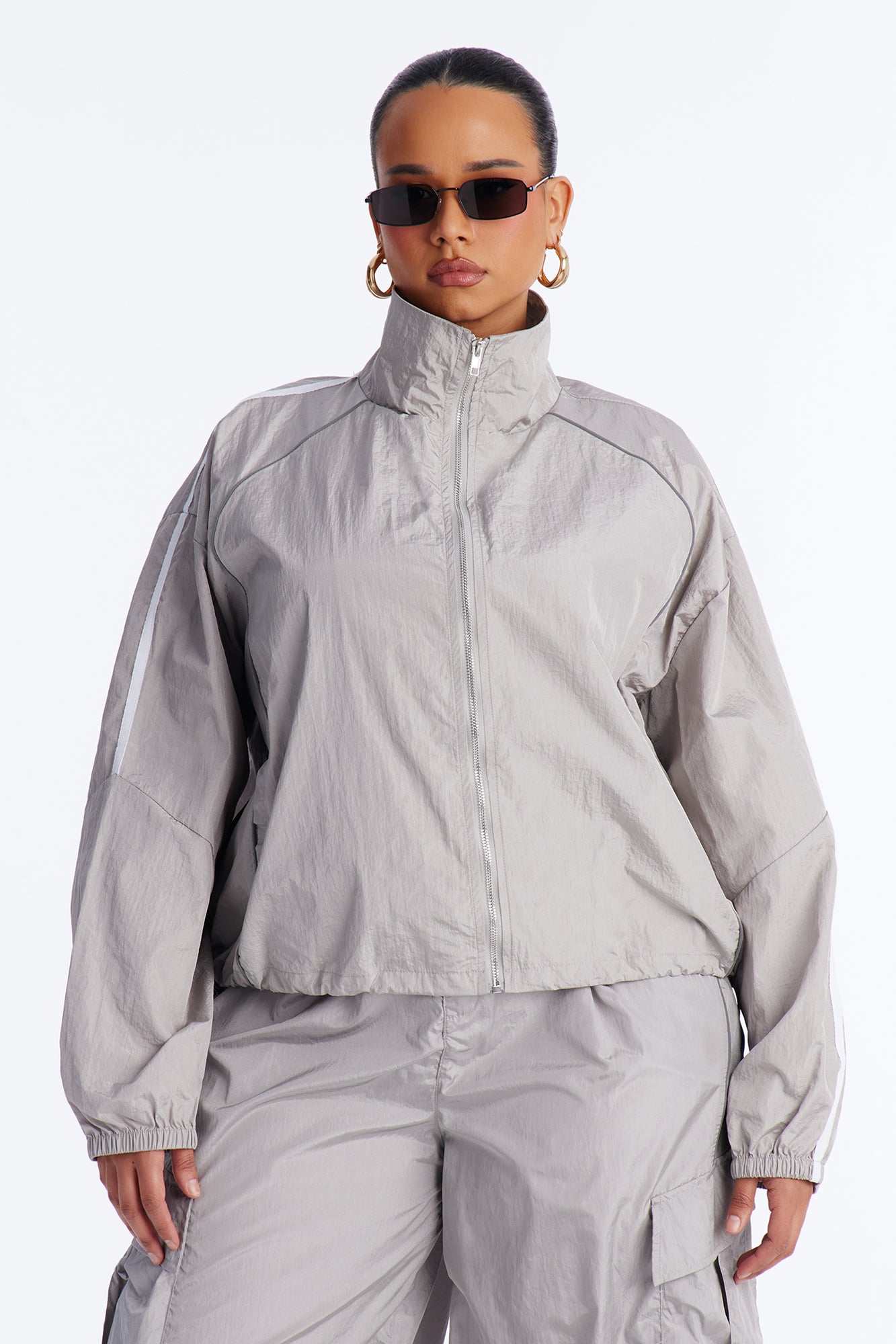 Life Of Leisure Windbreaker Funnel Neck Jacket - Grey