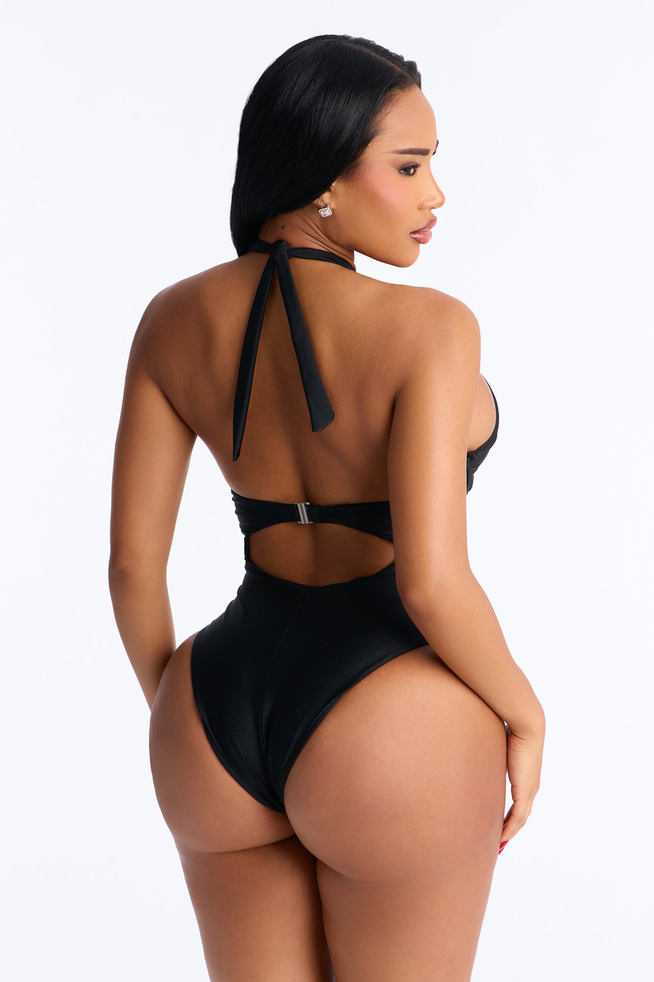Summer Time Underwire Keyhole Halter 1 Piece Swimsuit - Black