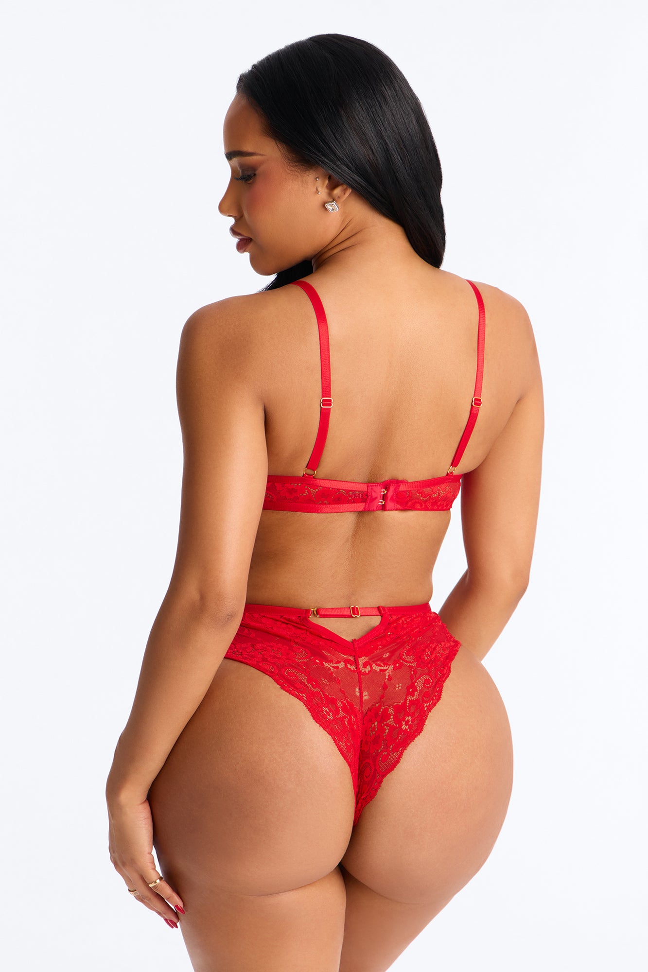 Feels So Real Lace Crotchless Teddy - Red