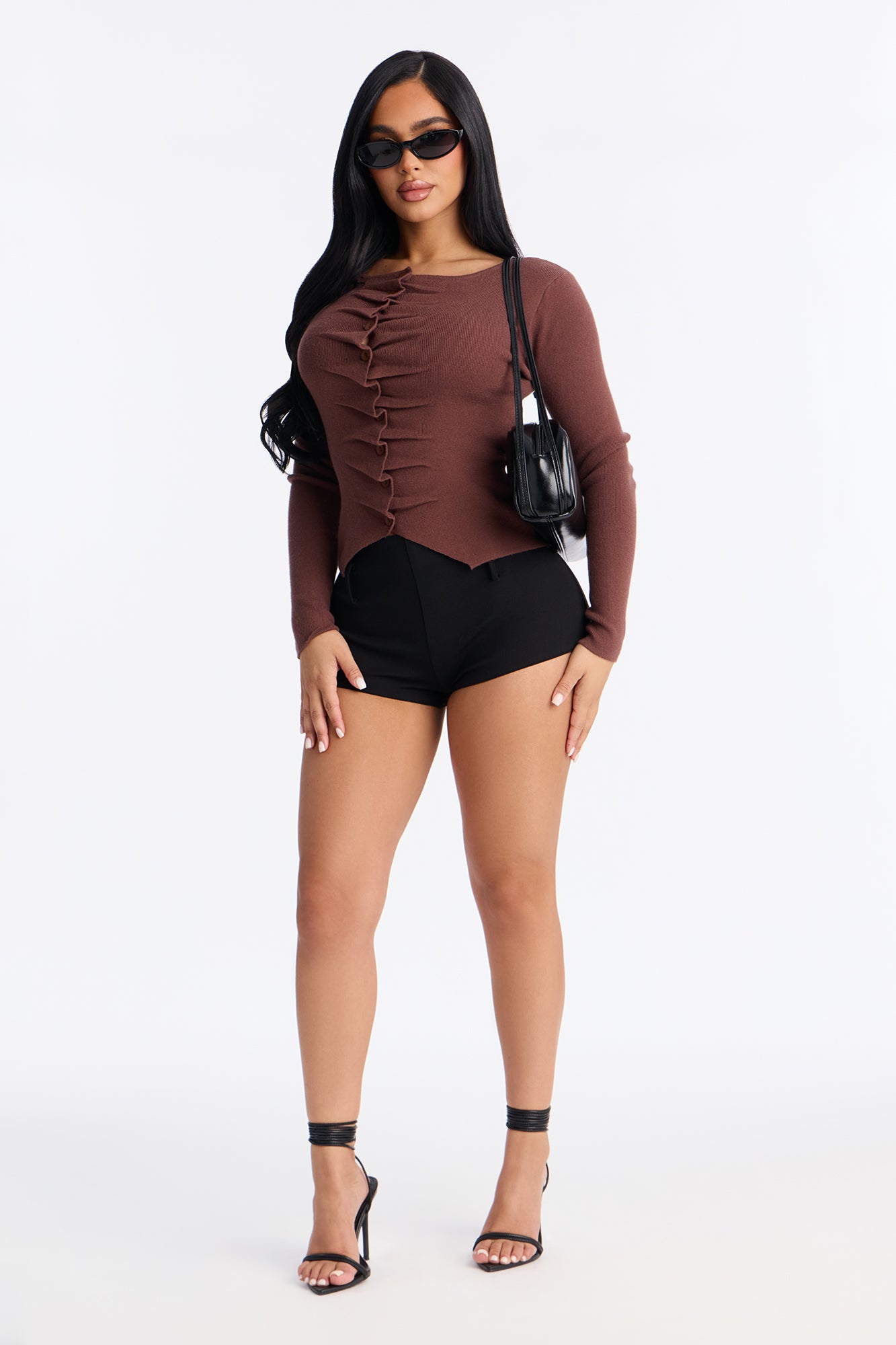 Mavie Ruched Sweater Top - Chocolate