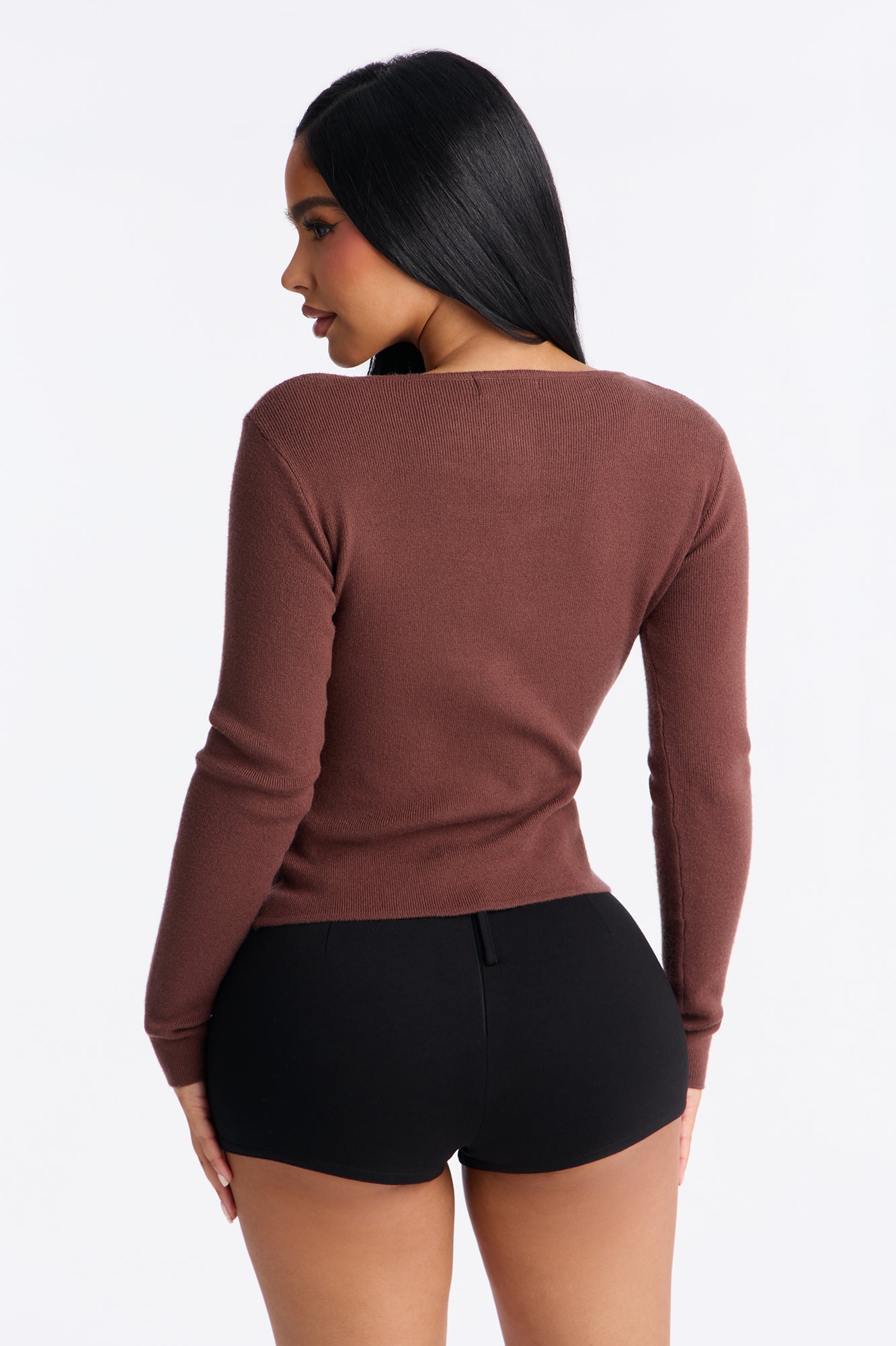 Mavie Ruched Sweater Top - Chocolate