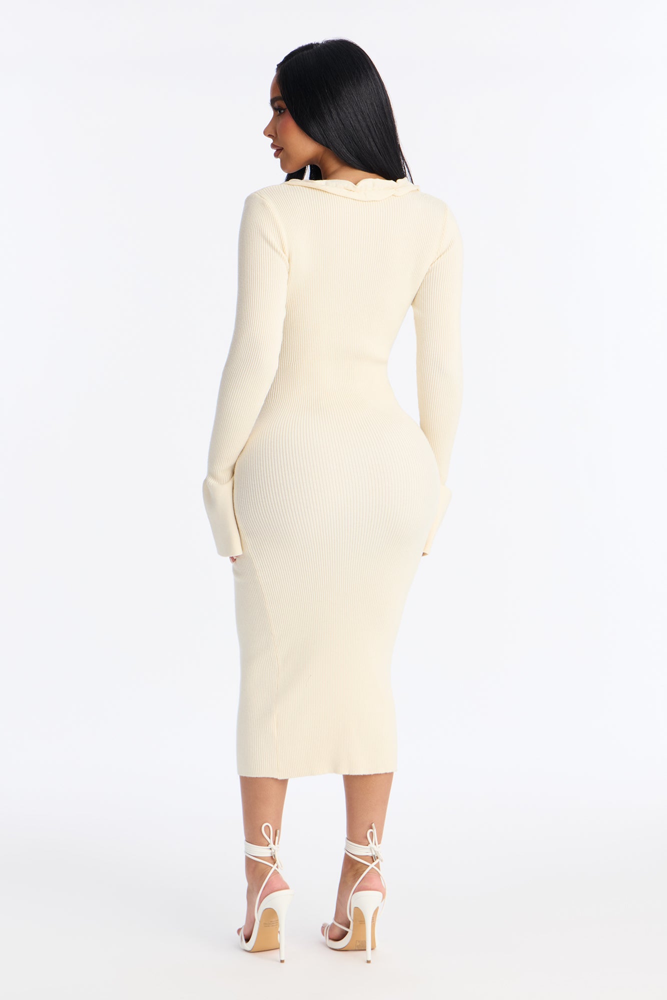 Sweet But Spicy Ruffle Midi Dress - Cream