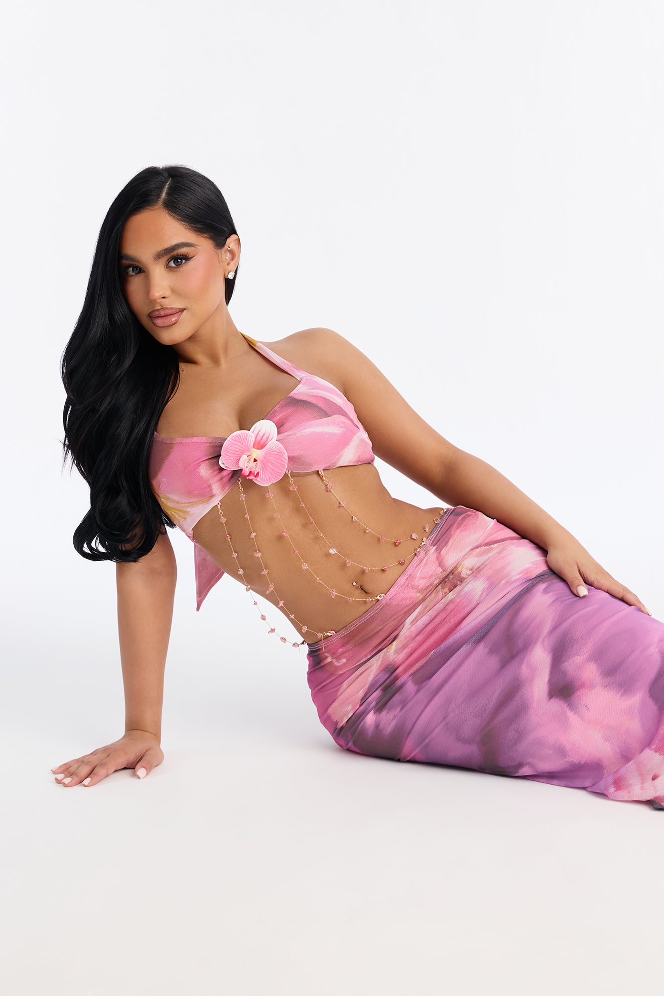 Mai Tai Mood Cut Out Mesh Maxi Dress - Pink/combo