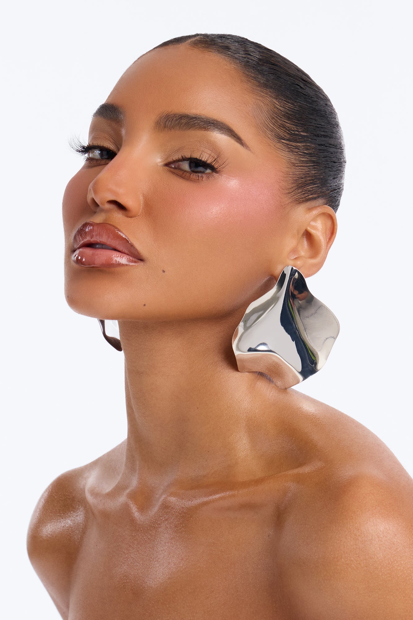 Golden Foil Flakes Earrings - Silver