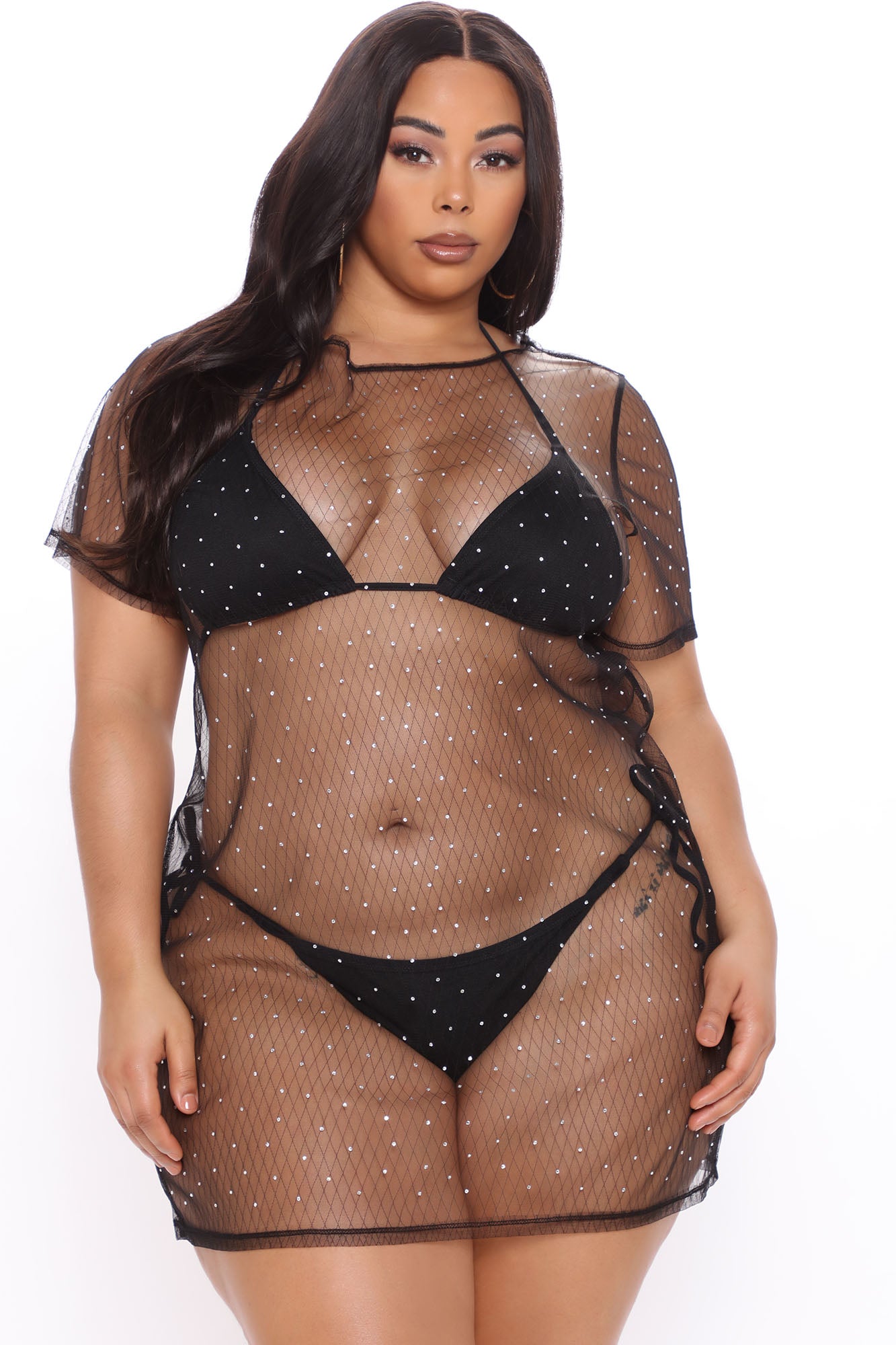 Cabo Sparkle Mesh Cover Up Dress - Black
