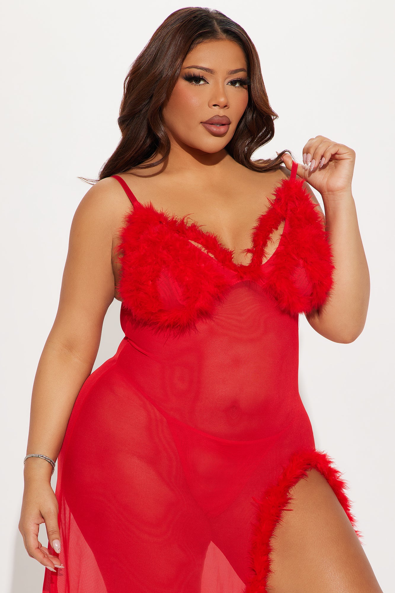 Sweet Lust Feather Maxi Gown Babydoll - Red