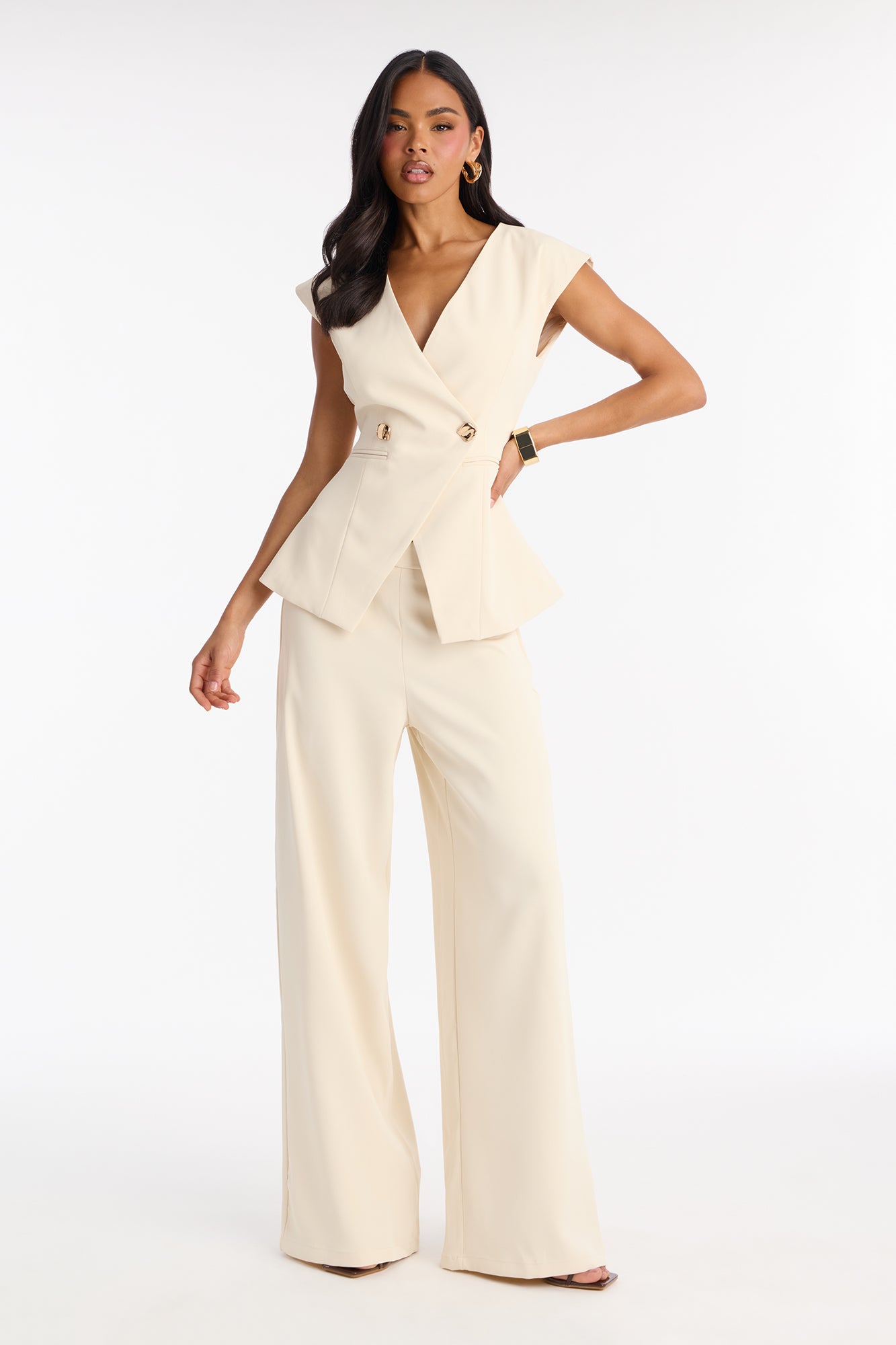 Stephanie Vest Pant Set - Cream