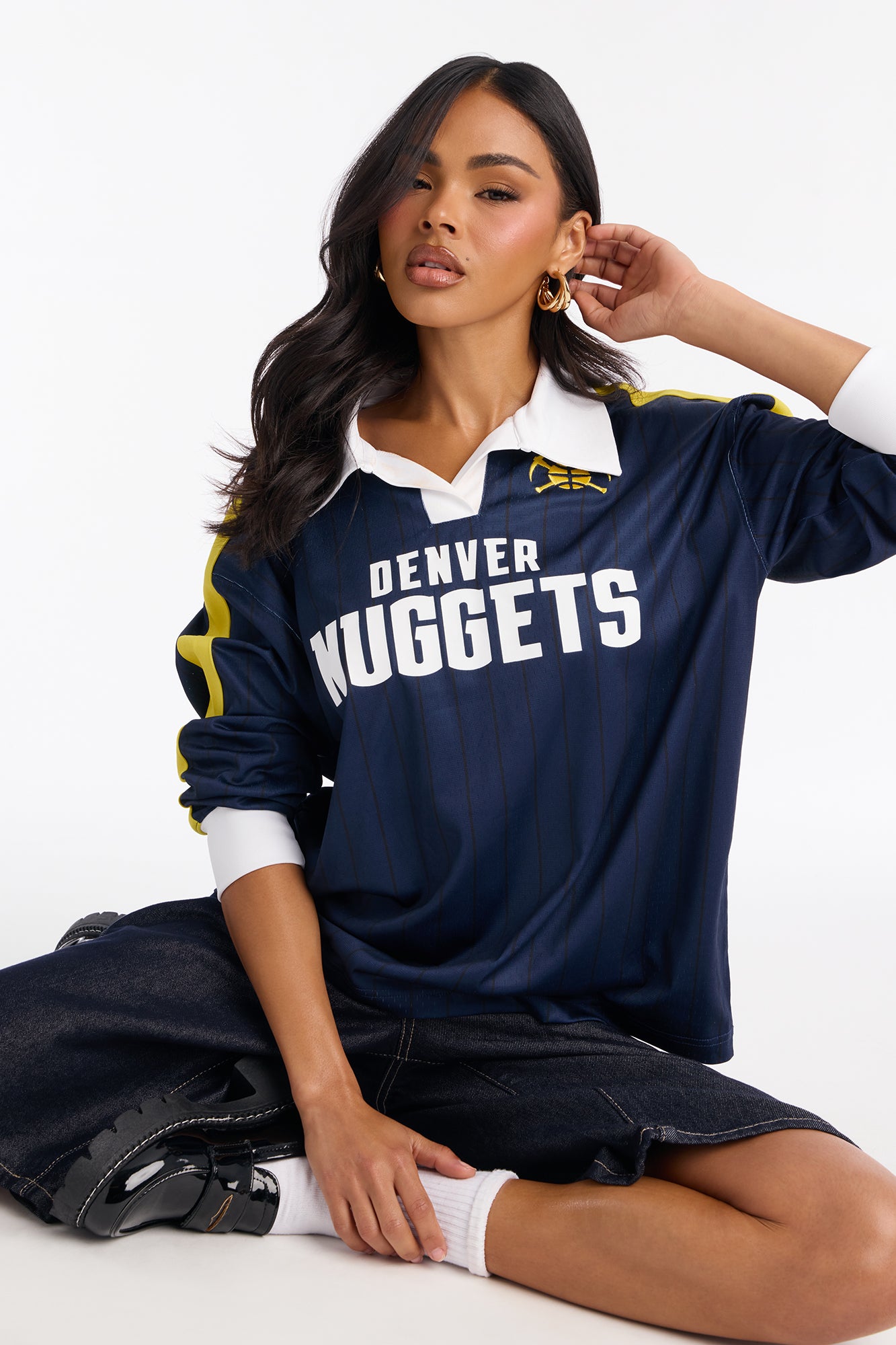 NBA Denver Nuggets Pinstripe Long Sleeve Top - Navy