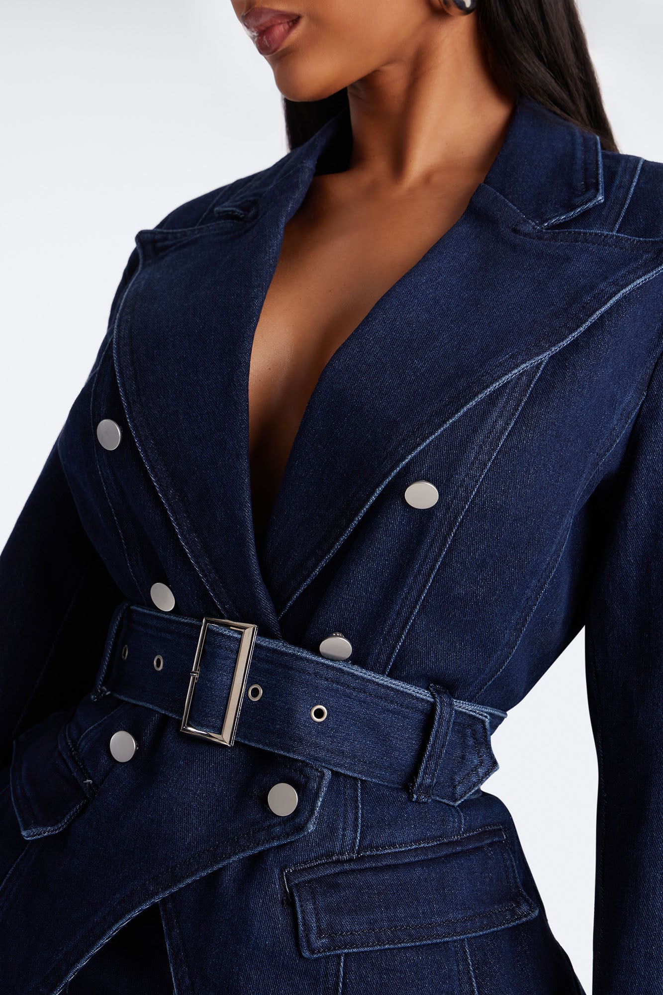 Kendra Washed Denim Blazer Jort Set - Dark Wash