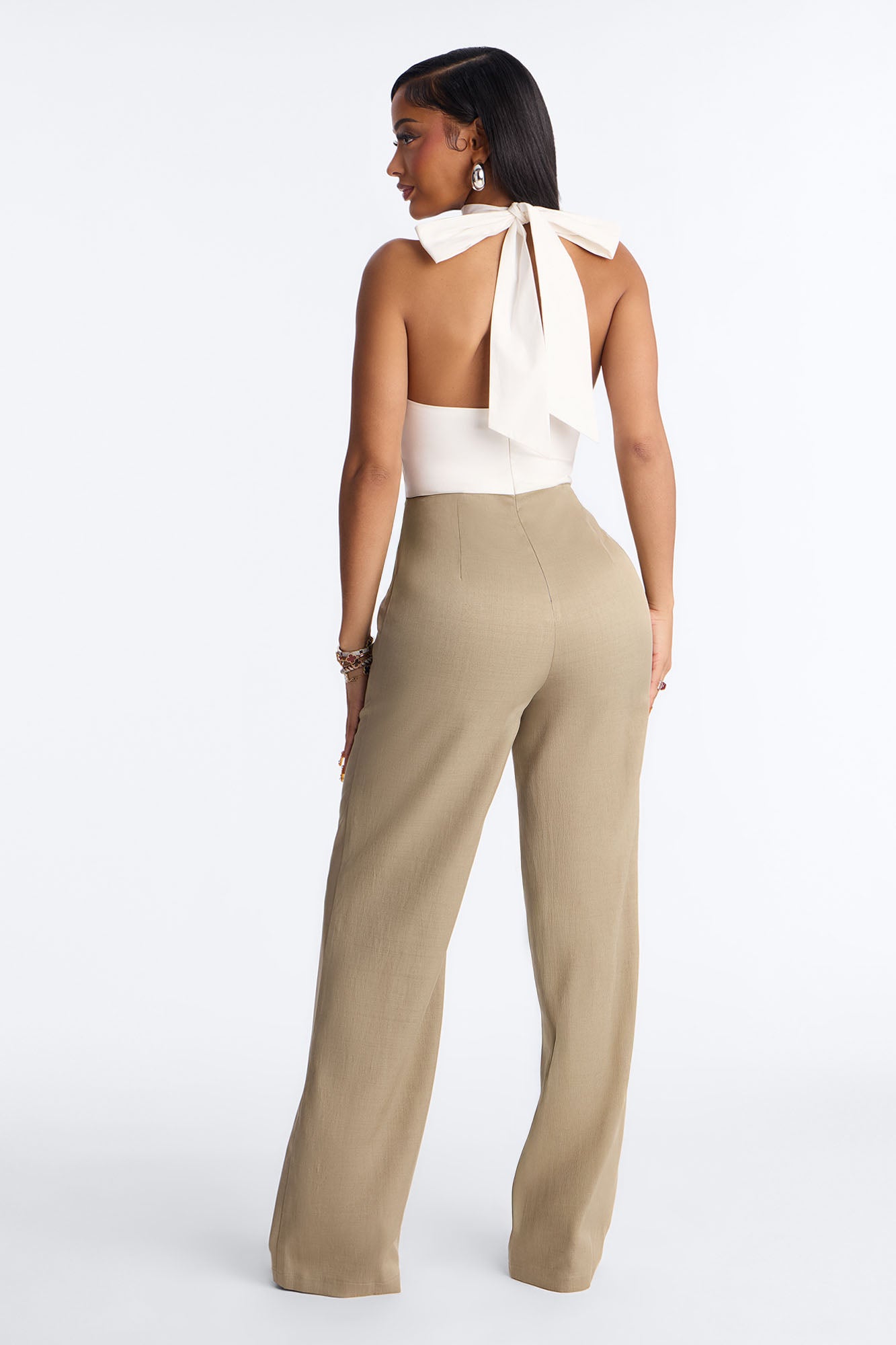 Shana Tie Neck Wide Leg Jumpsuit - Olive