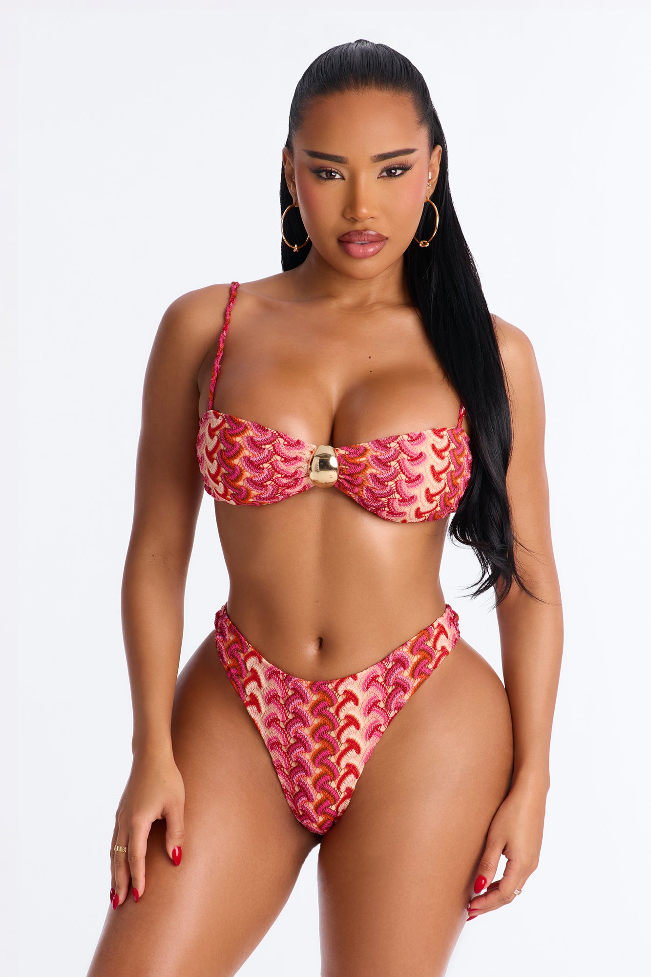 Jazzlyn Abstract 3 Piece Bikini Skirt Set - Pink/combo