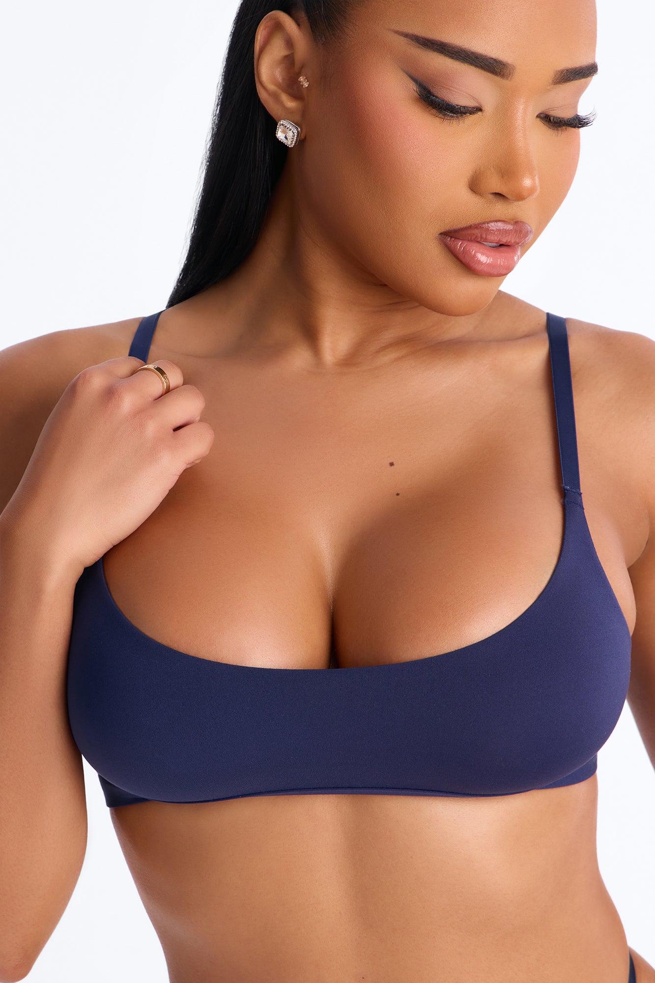 Light As A Feather Microfiber Scoop Bralette - Navy