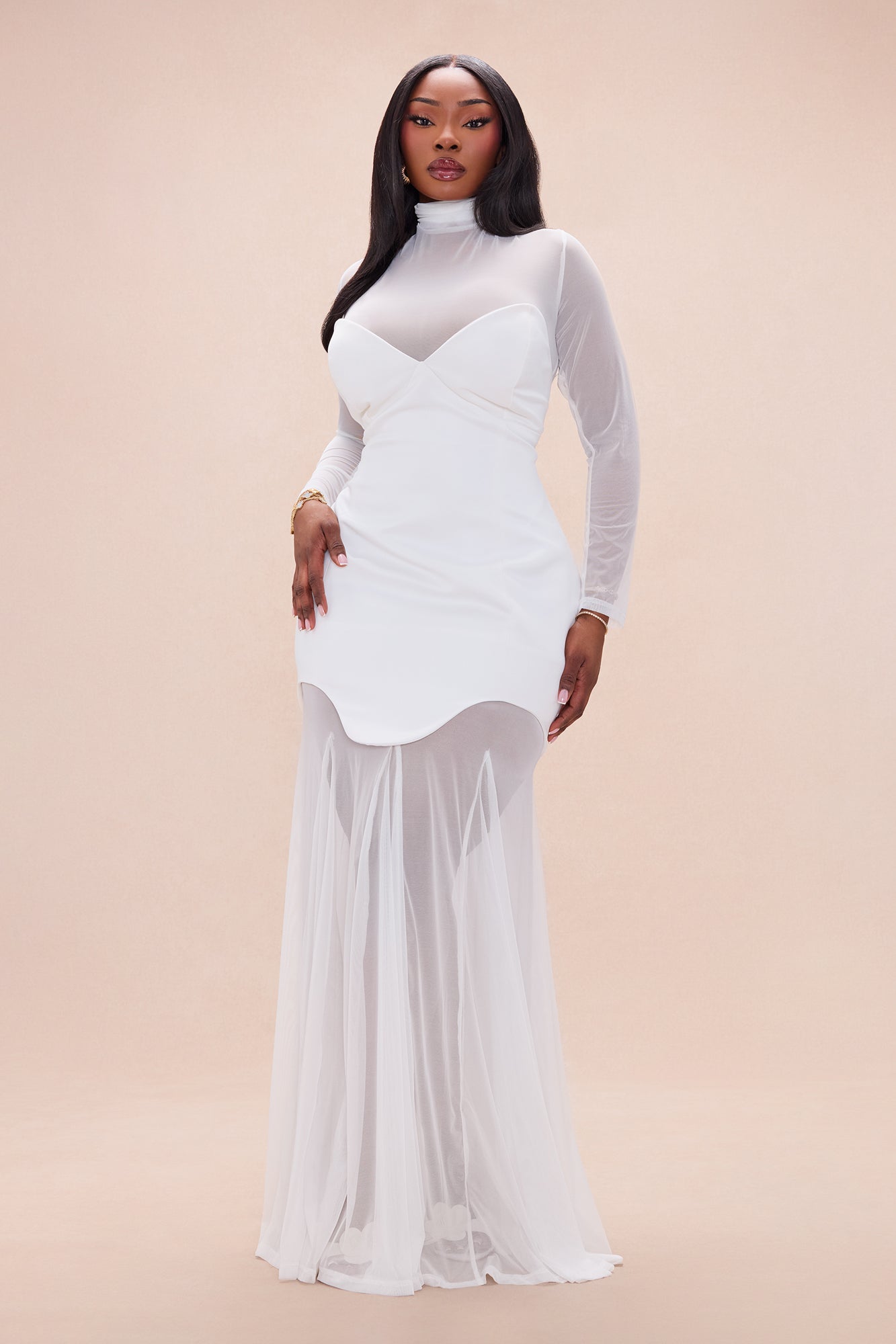 Serene 2 Piece Mesh Maxi Dress Set - White