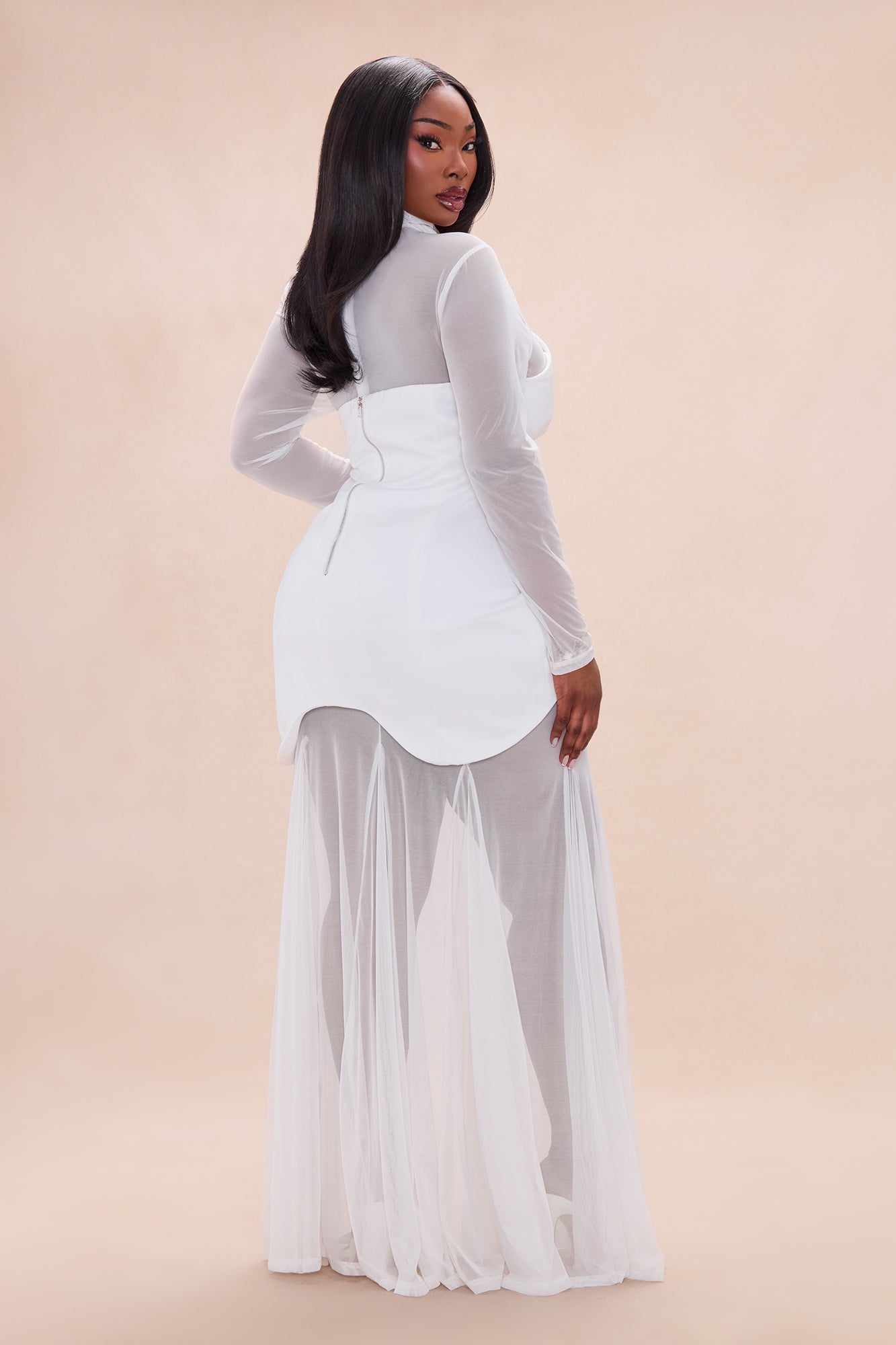 Serene 2 Piece Mesh Maxi Dress Set - White