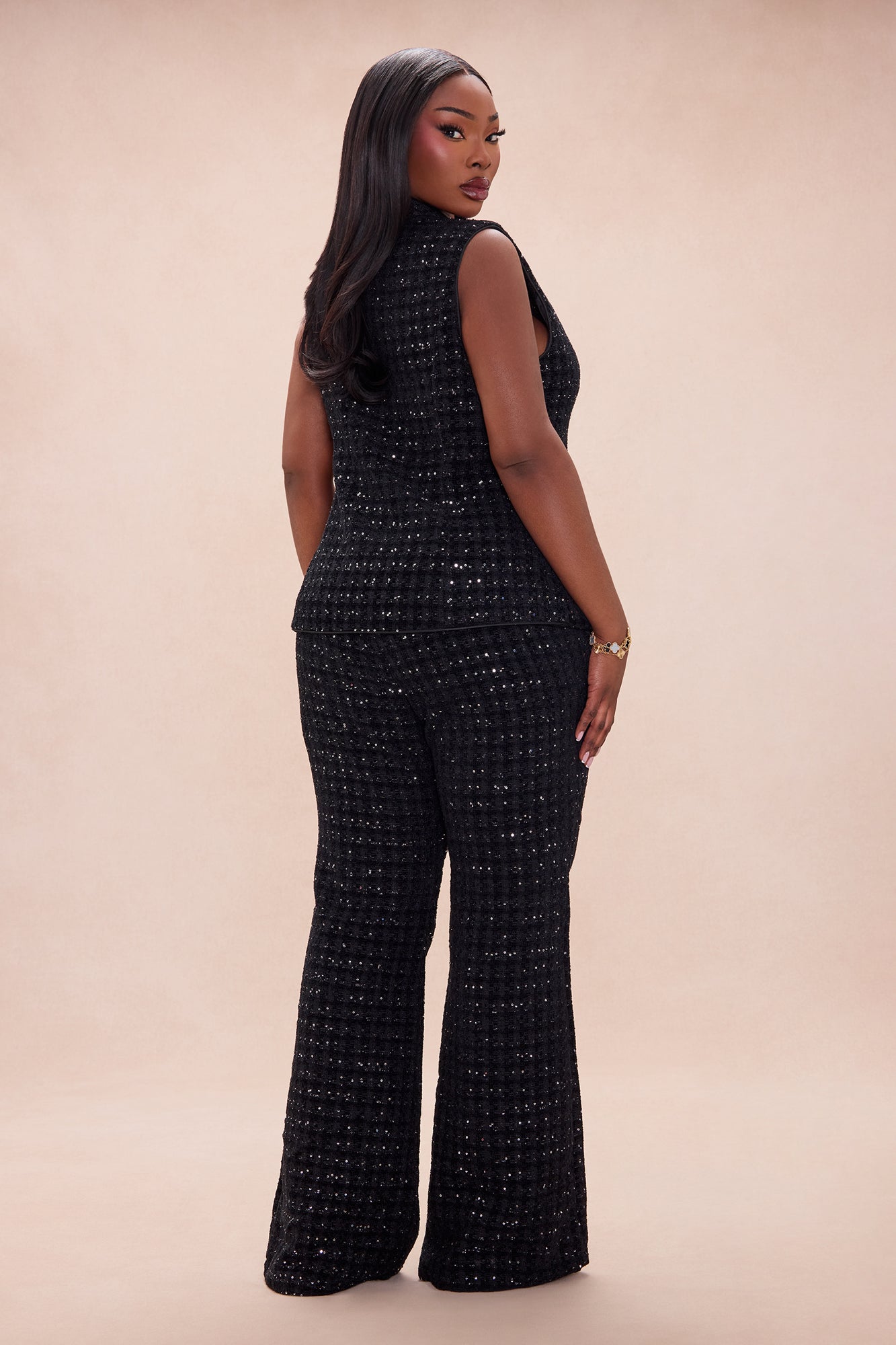 Romey Embellished Tweed Pant Set - Black